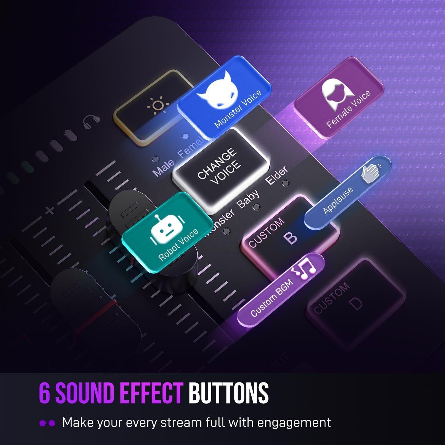 FIFINE AmpliGame SC3 – Mesa Mezcladora RGB 4 Canales con Phantom Power y Efectos para Streaming, Pod-5
