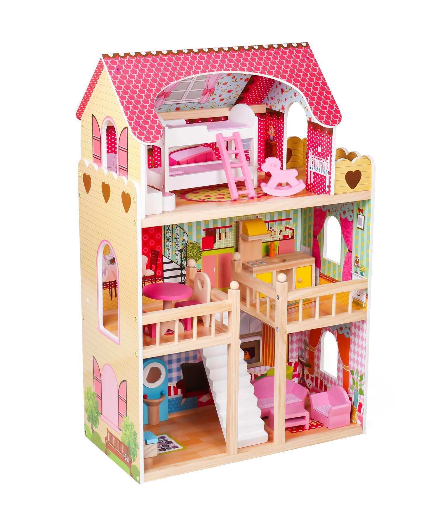 Casa de muñecas clasica de amdera con 19 accesorios w06a163f-3