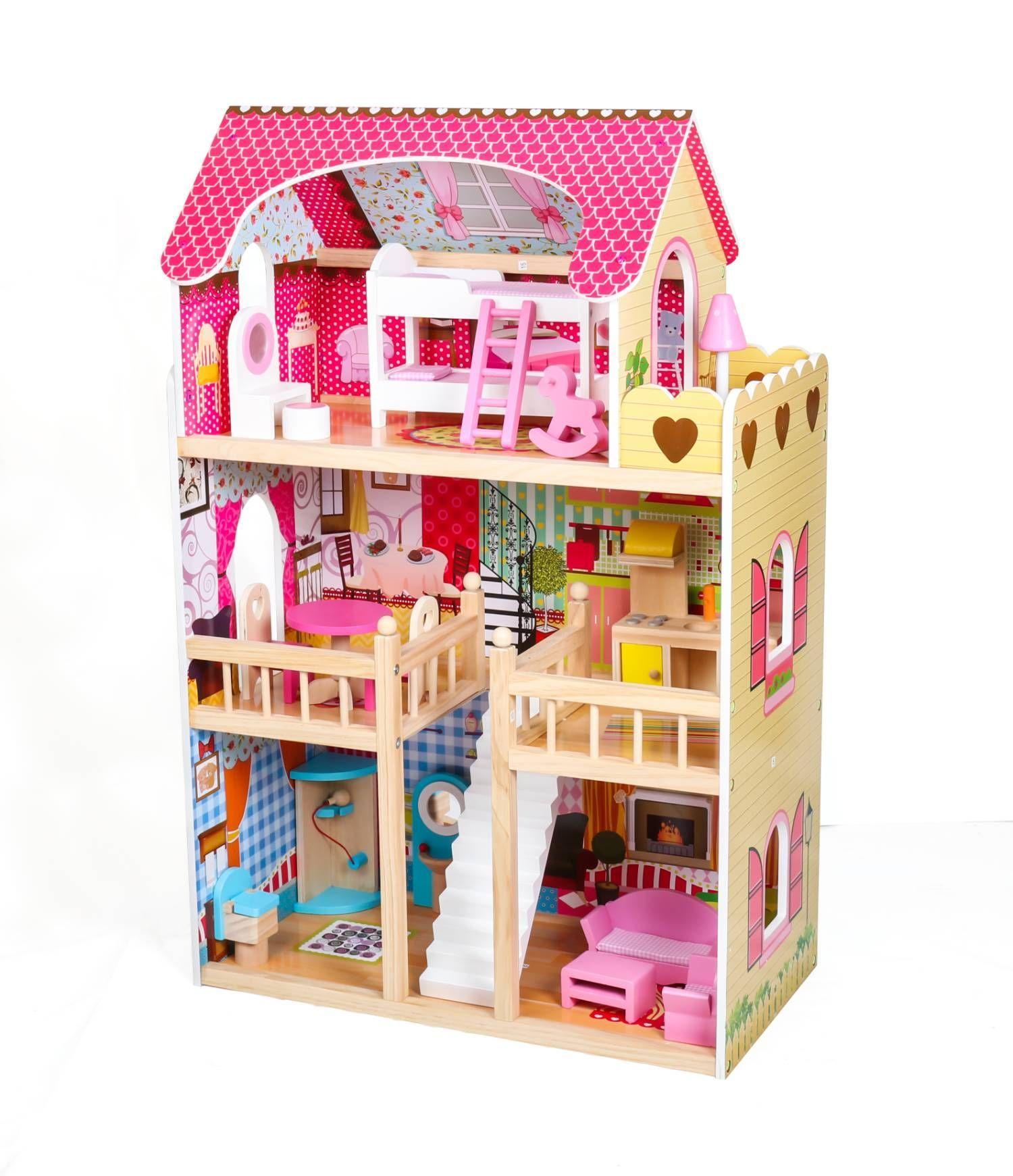 Casa de muñecas clasica de amdera con 19 accesorios w06a163f-5