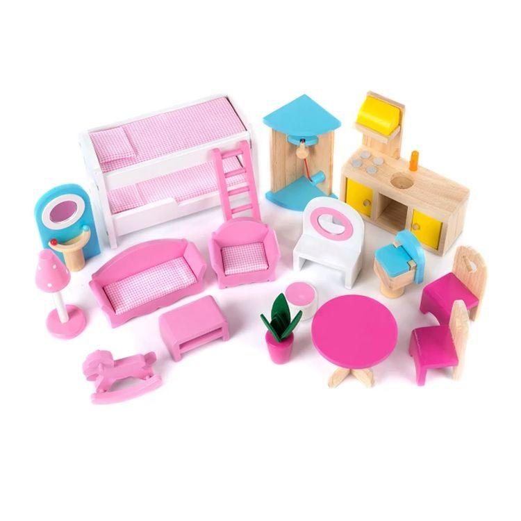Casa de muñecas clasica de amdera con 19 accesorios w06a163f-6