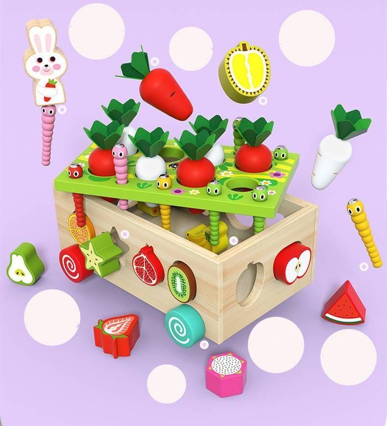  Juego madera didáctico zanahorias gusano formas W12D467-2