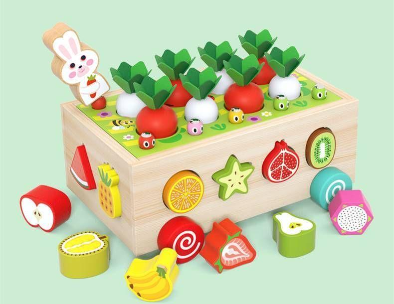  Juego madera didáctico zanahorias gusano formas W12D467-4