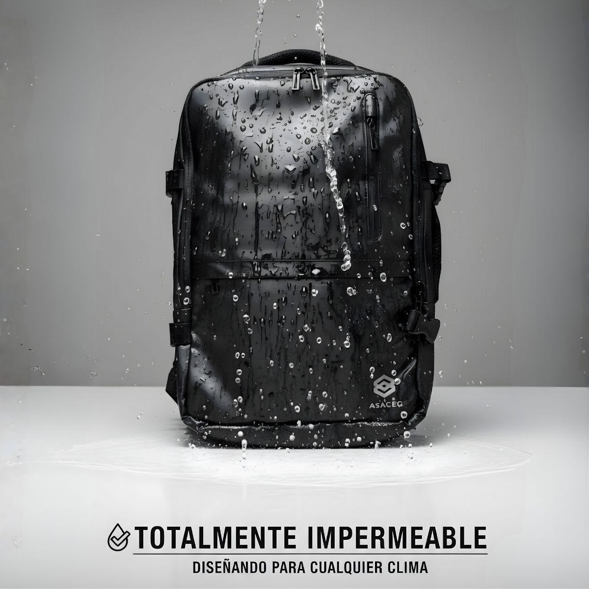 Mochila De Viaje Asaceg - Expandible 29-39l Impermeable Negro Liso-6