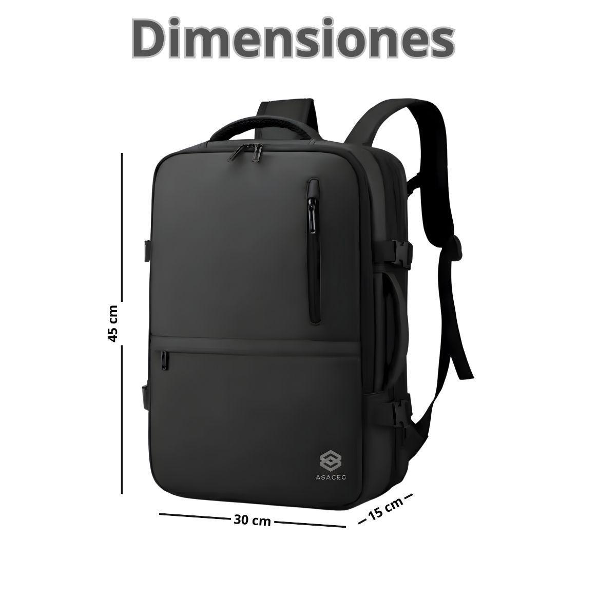 Mochila De Viaje Asaceg - Expandible 29-39l Impermeable Negro Liso-7