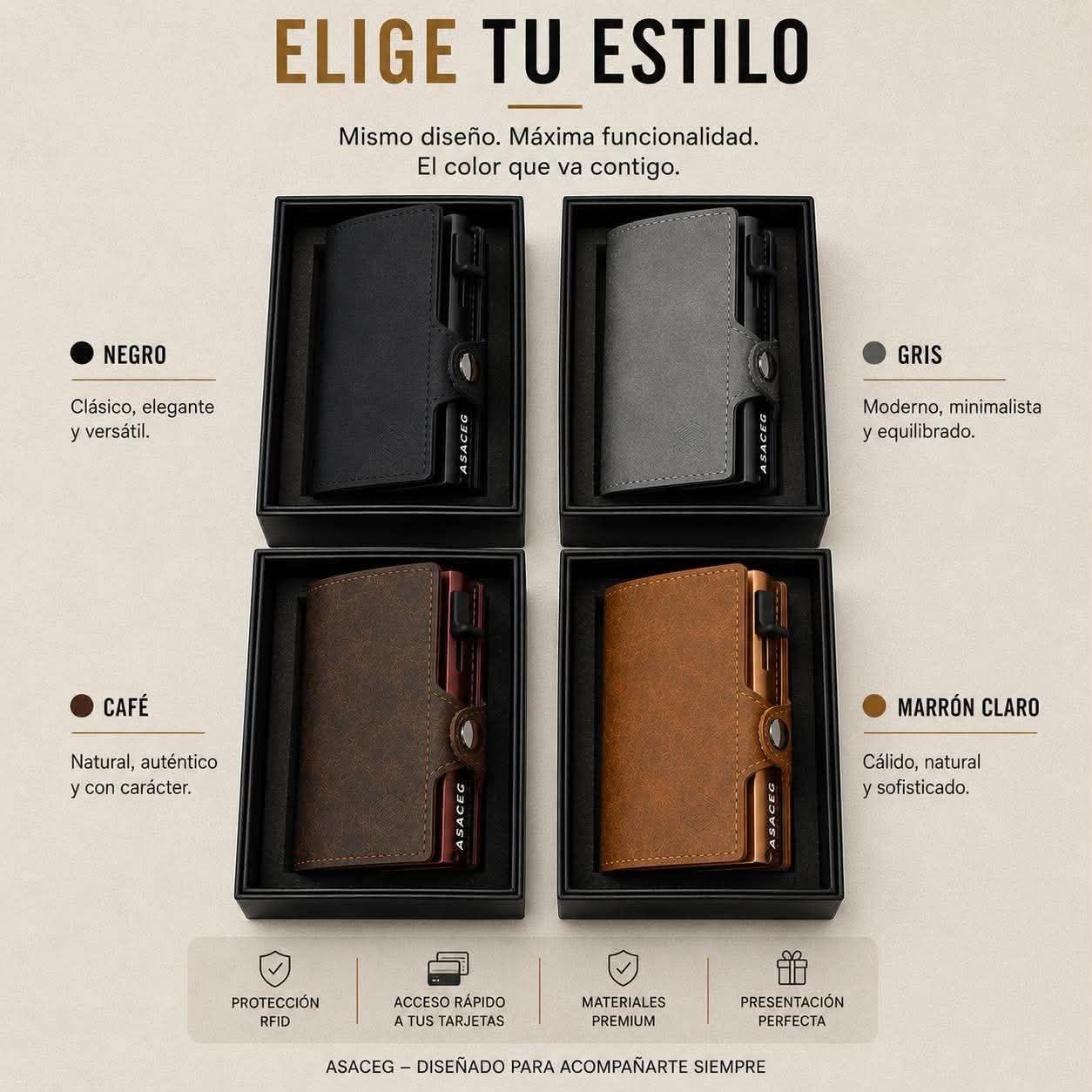 Billetera Y Tarjetero Asaceg Con Bloqueo Rfid Cuero Pu-5