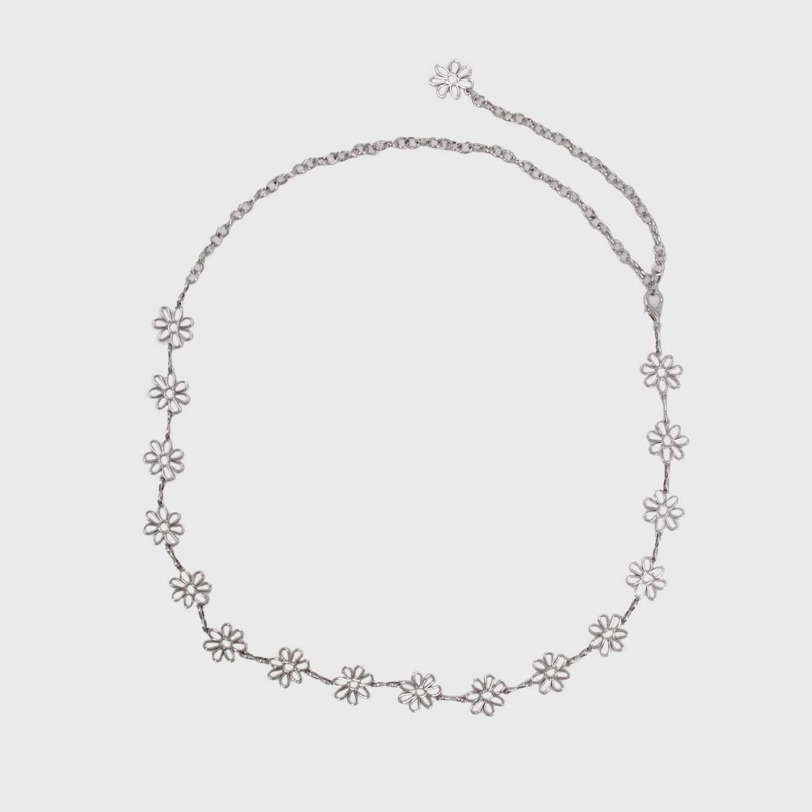 Cinturón de cadena plateado flor margarita mujer 00264PL-0