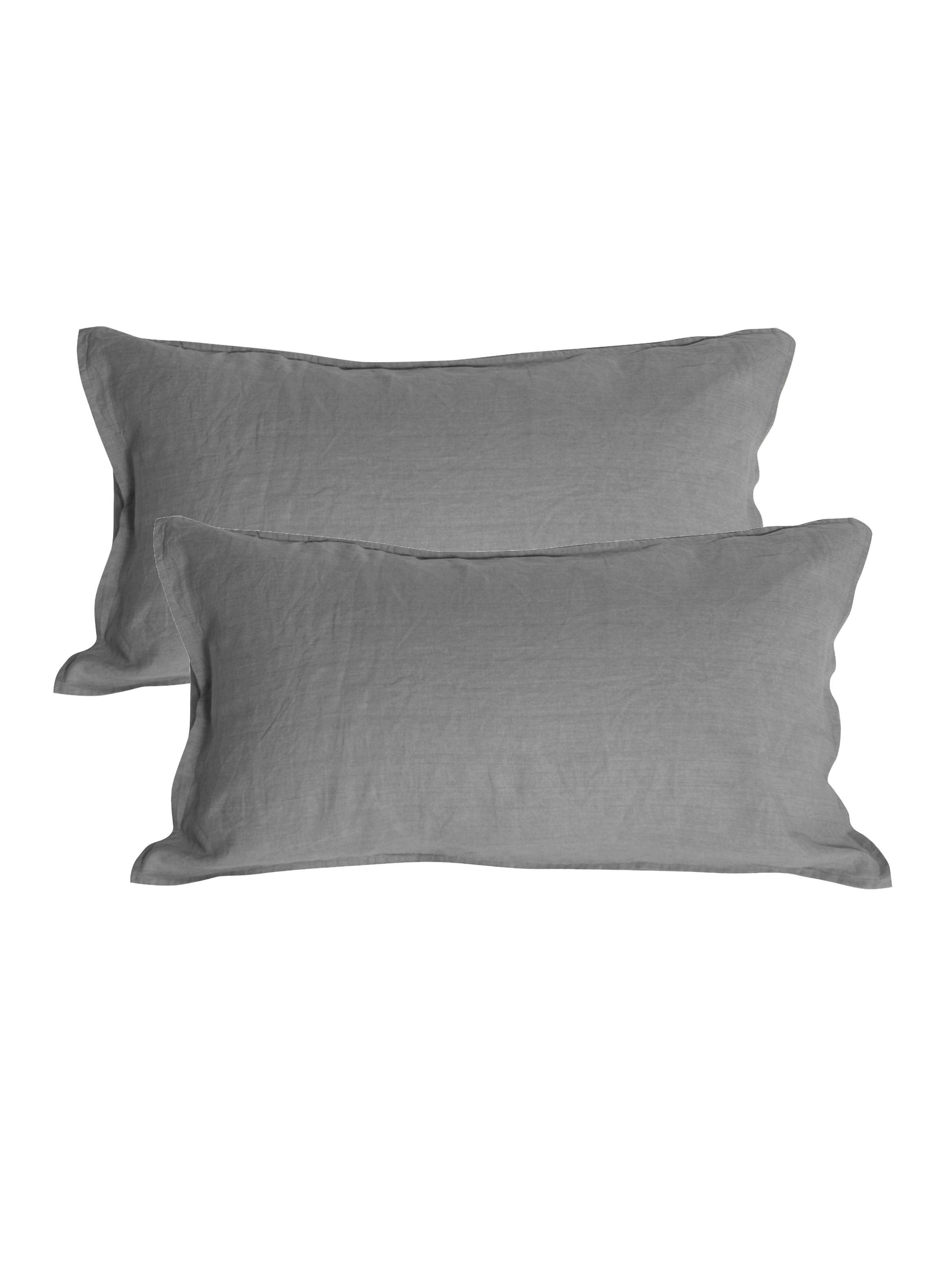 Set 2 Fundas de Almohada Lino - 50x70 cm - Gris Oscuro - Naturalino-0