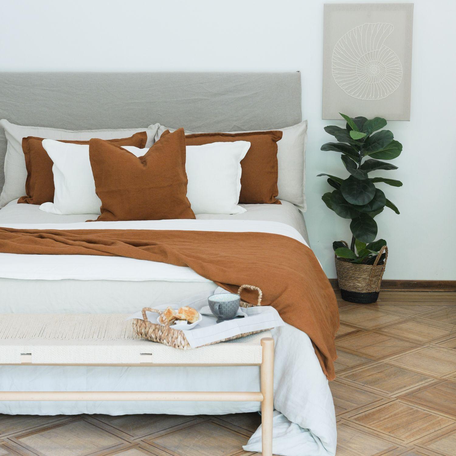 Funda de Almohada 50x70 cm Lino Grueso Blanco-2