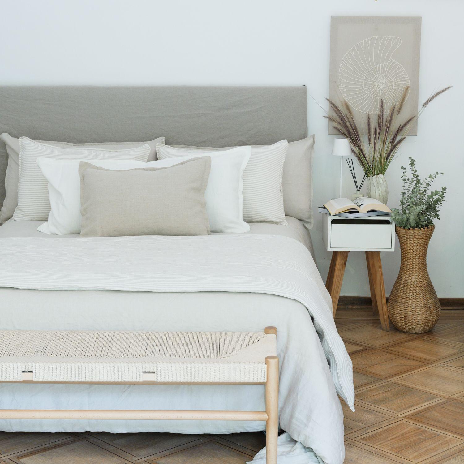 Funda de Almohada 50x70 cm Lino Grueso Blanco-3