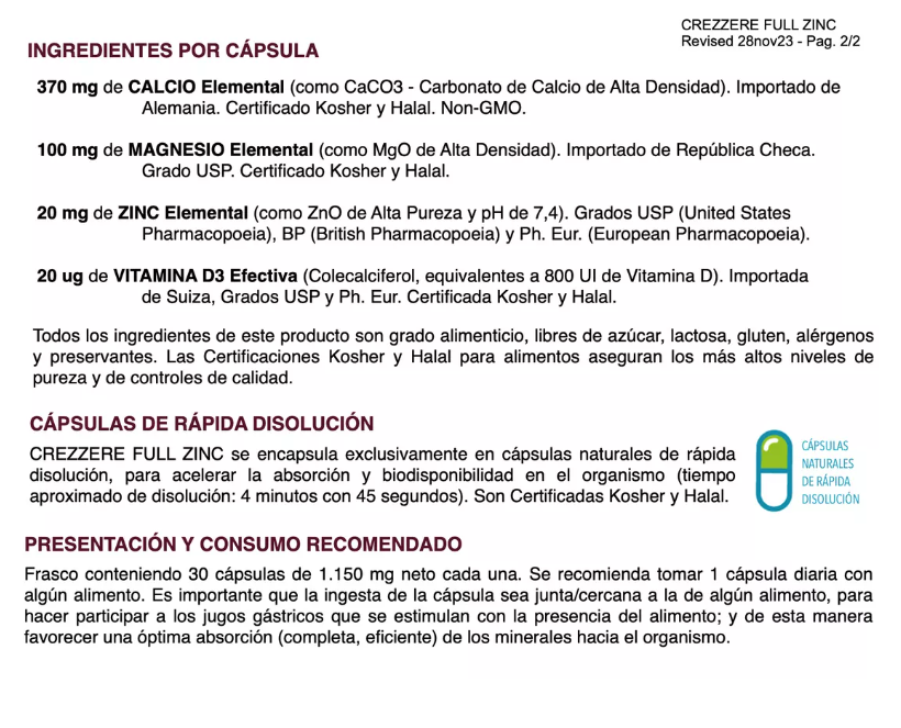 Crezzere : Calcio + Magnesio + Zinc + Vit D3 Vy 2x30 Caps-2