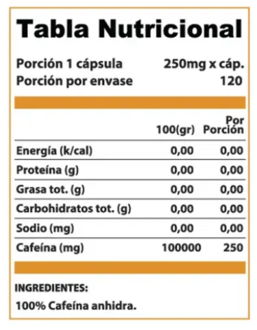Cafeina Chronos 100% 250mg 120 Capsulas. Winkler-1