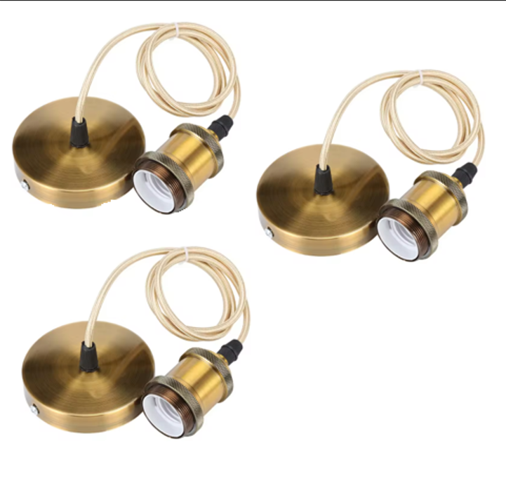 Pack 3 Soquetes Colgantes Dorados Vintage E27 Certificado-2