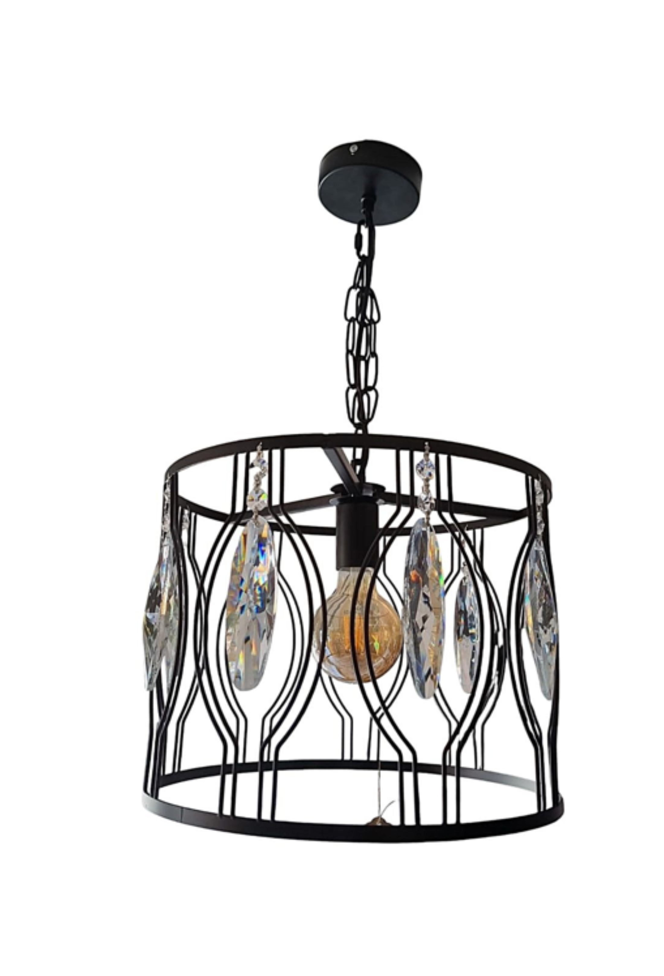 LAMPARA COLGANTE E27 CON DECORACION EN VIDRIO Y METAL VINTAGE-2