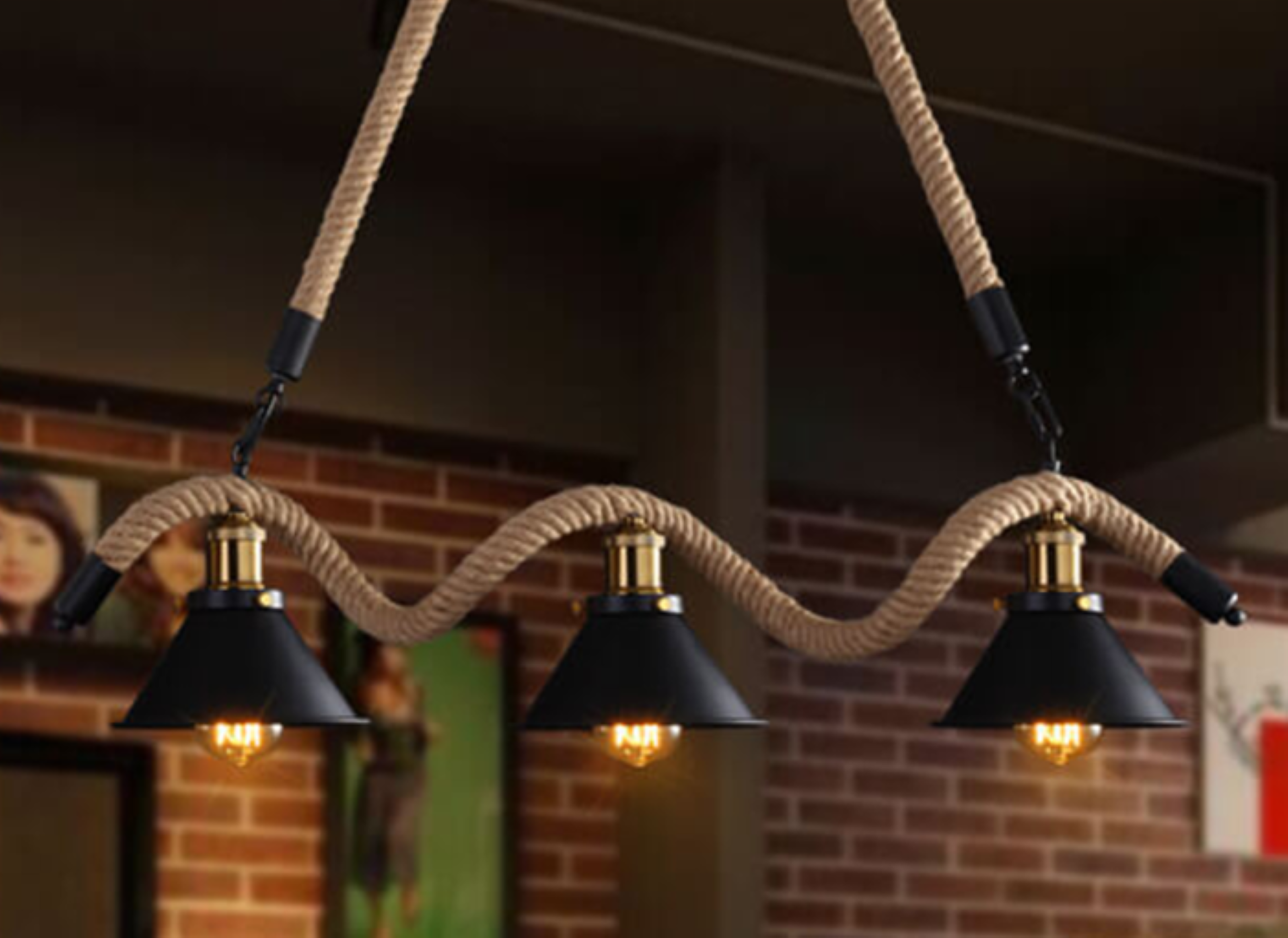 Lámpara Colgante Cáñamo Con Cadena Tres Luces E 27-2