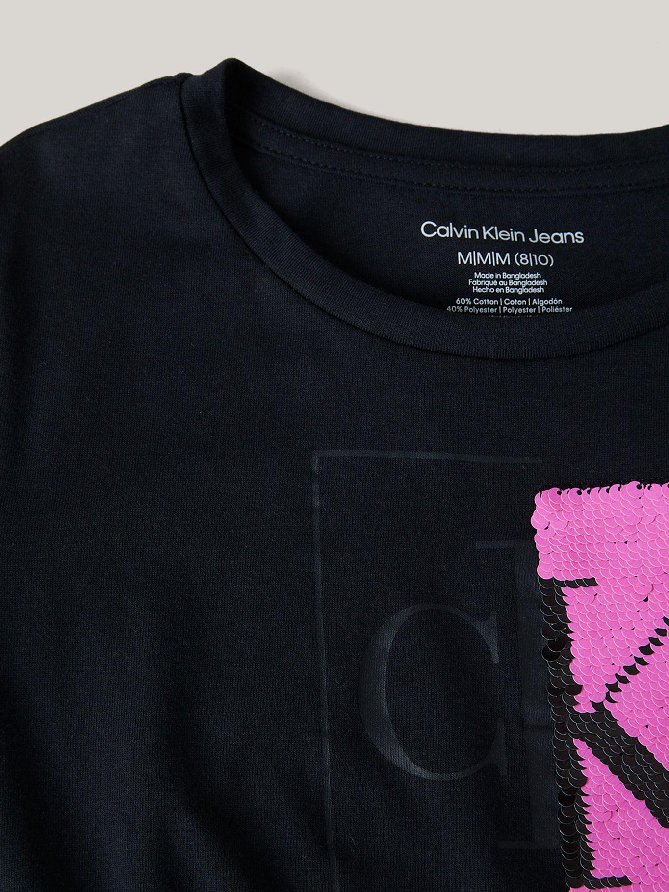 Polera Niña Split Monogram Sequin Negro Calvin Klein-3