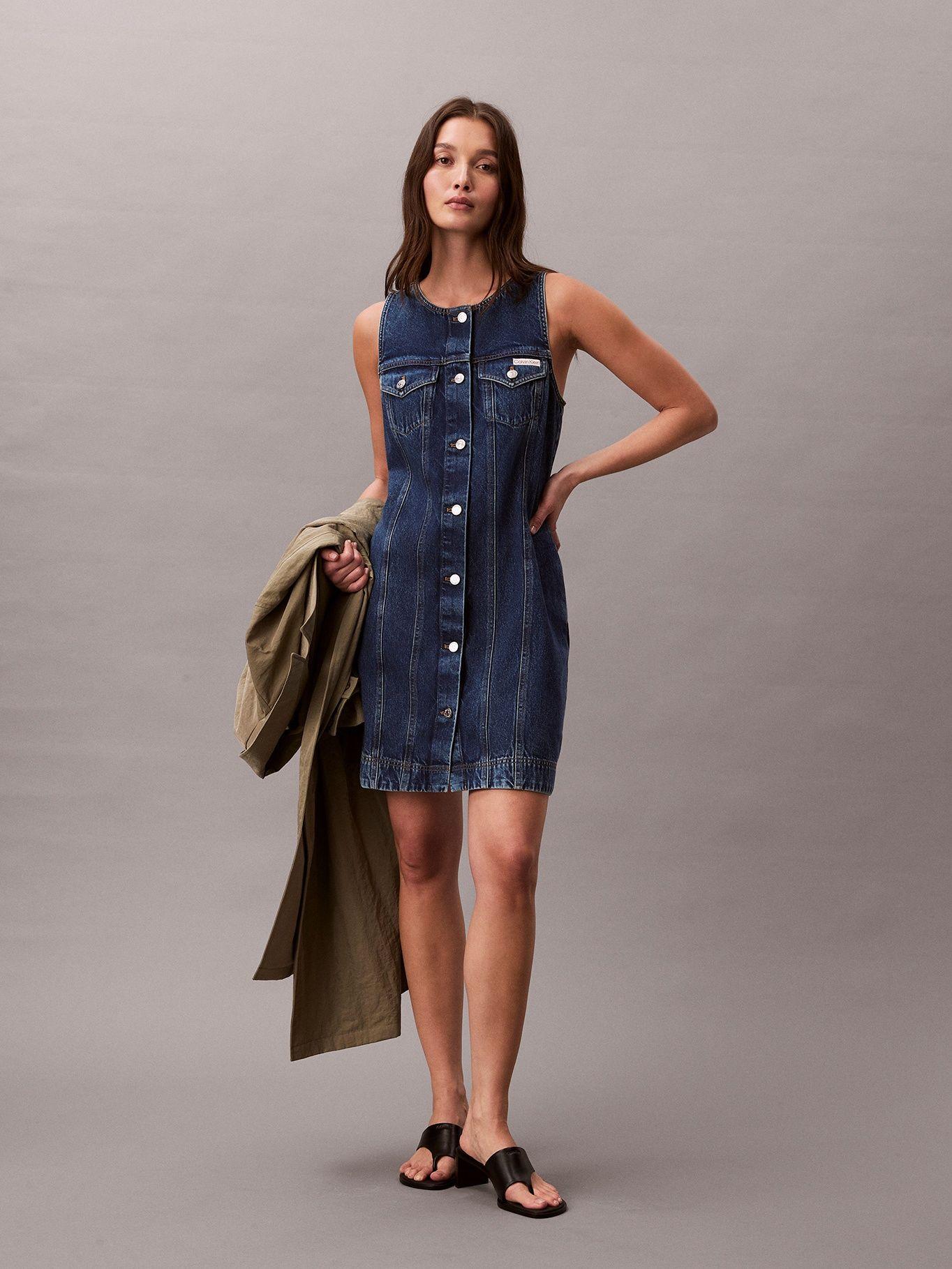 Vestido Trucker Mini Sin Mangas Azul Calvin Klein-0