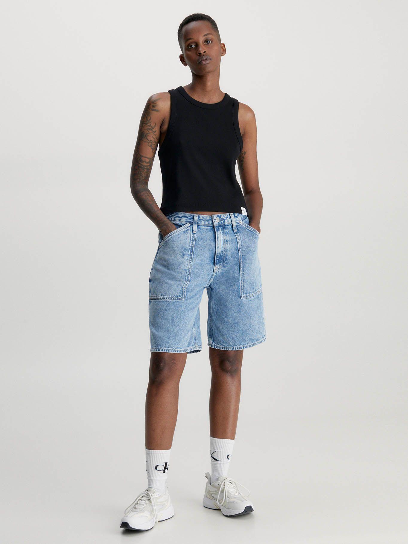 Camiseta de tirantes de canalé de algodón Negro Calvin Klein-1