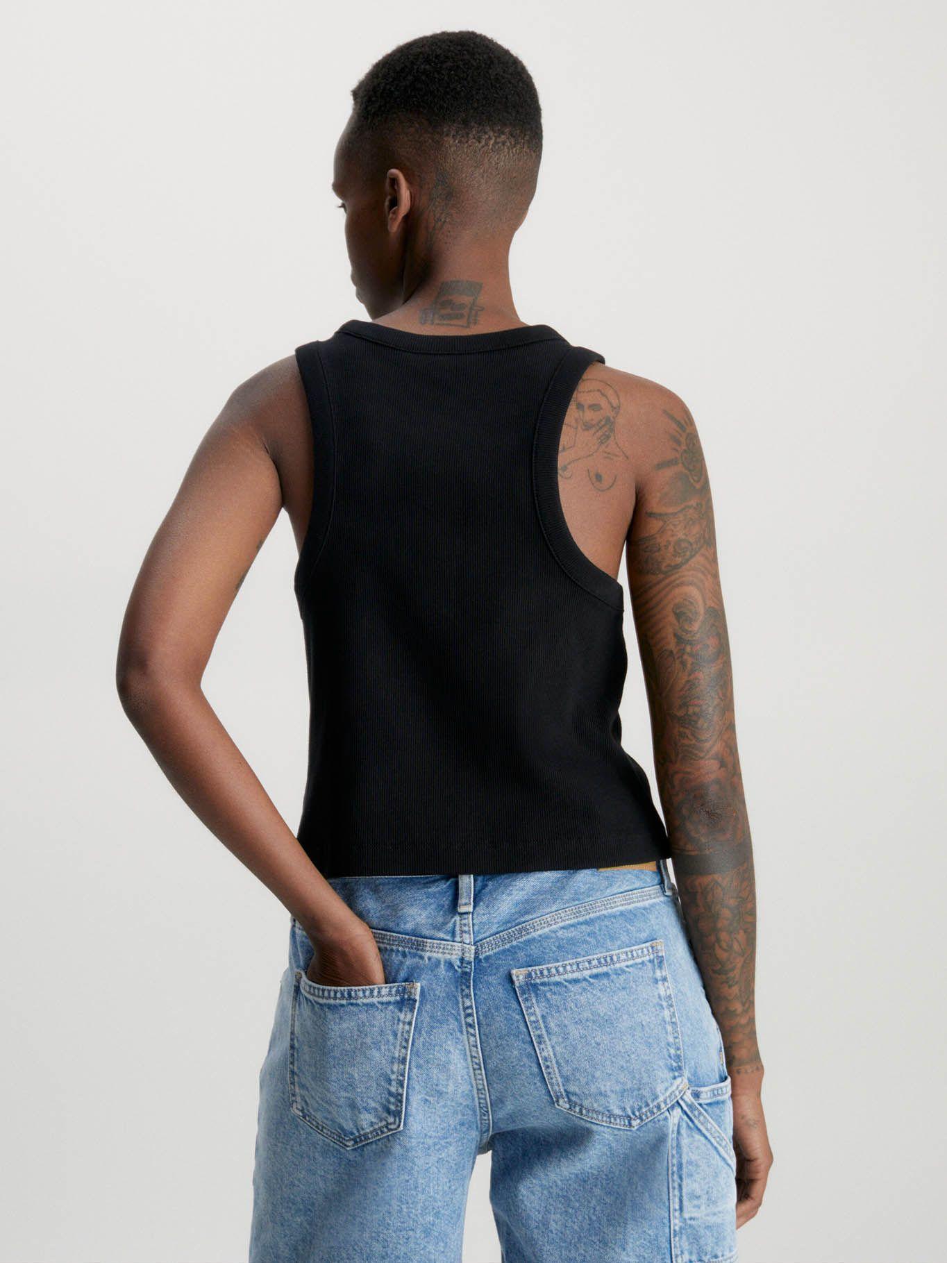 Camiseta de tirantes de canalé de algodón Negro Calvin Klein-2