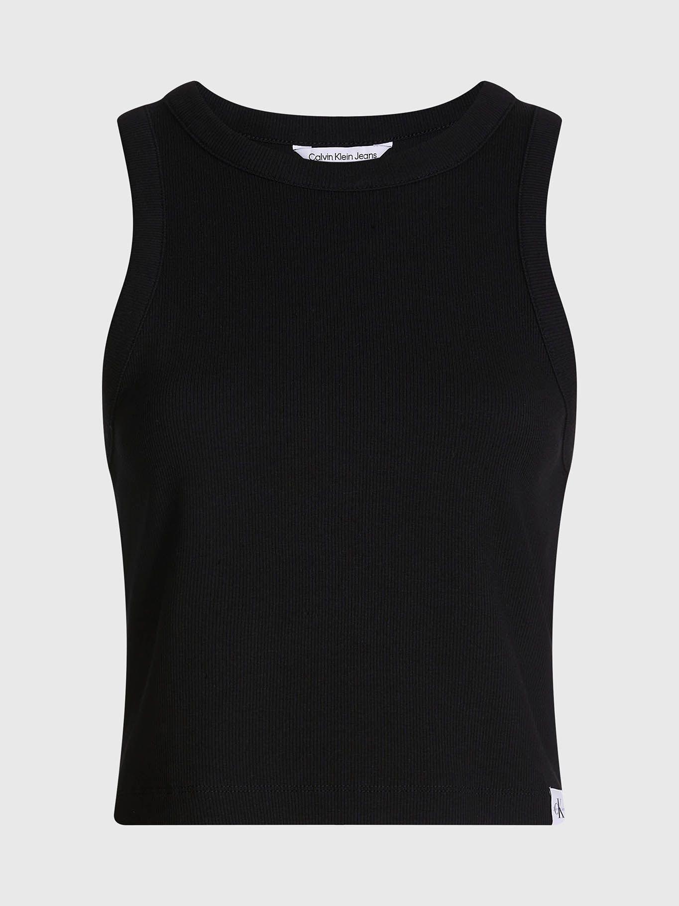 Camiseta de tirantes de canalé de algodón Negro Calvin Klein-5