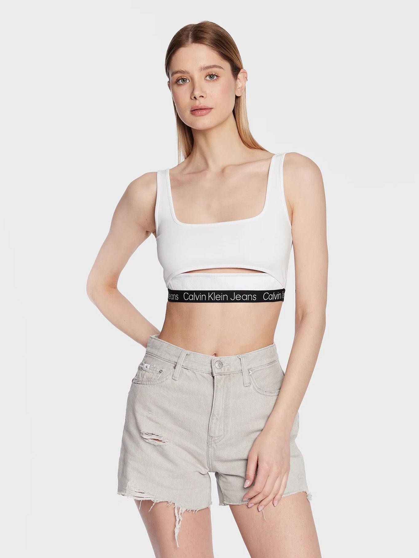 Top de corpiño de punto de punto milano con recorte Blanco Calvin Klein-0