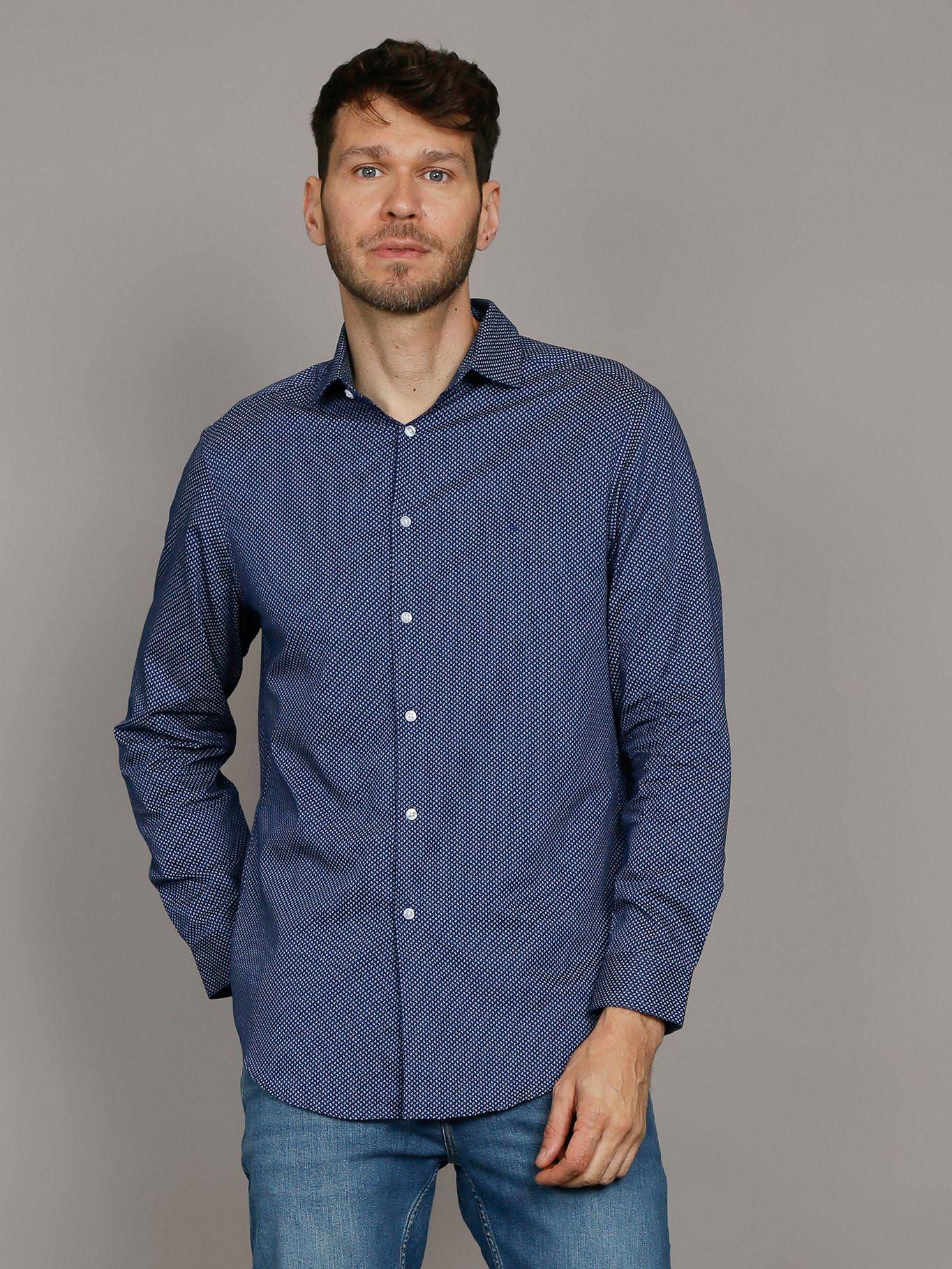Camisa Slim Printed Azul Calvin Klein-0