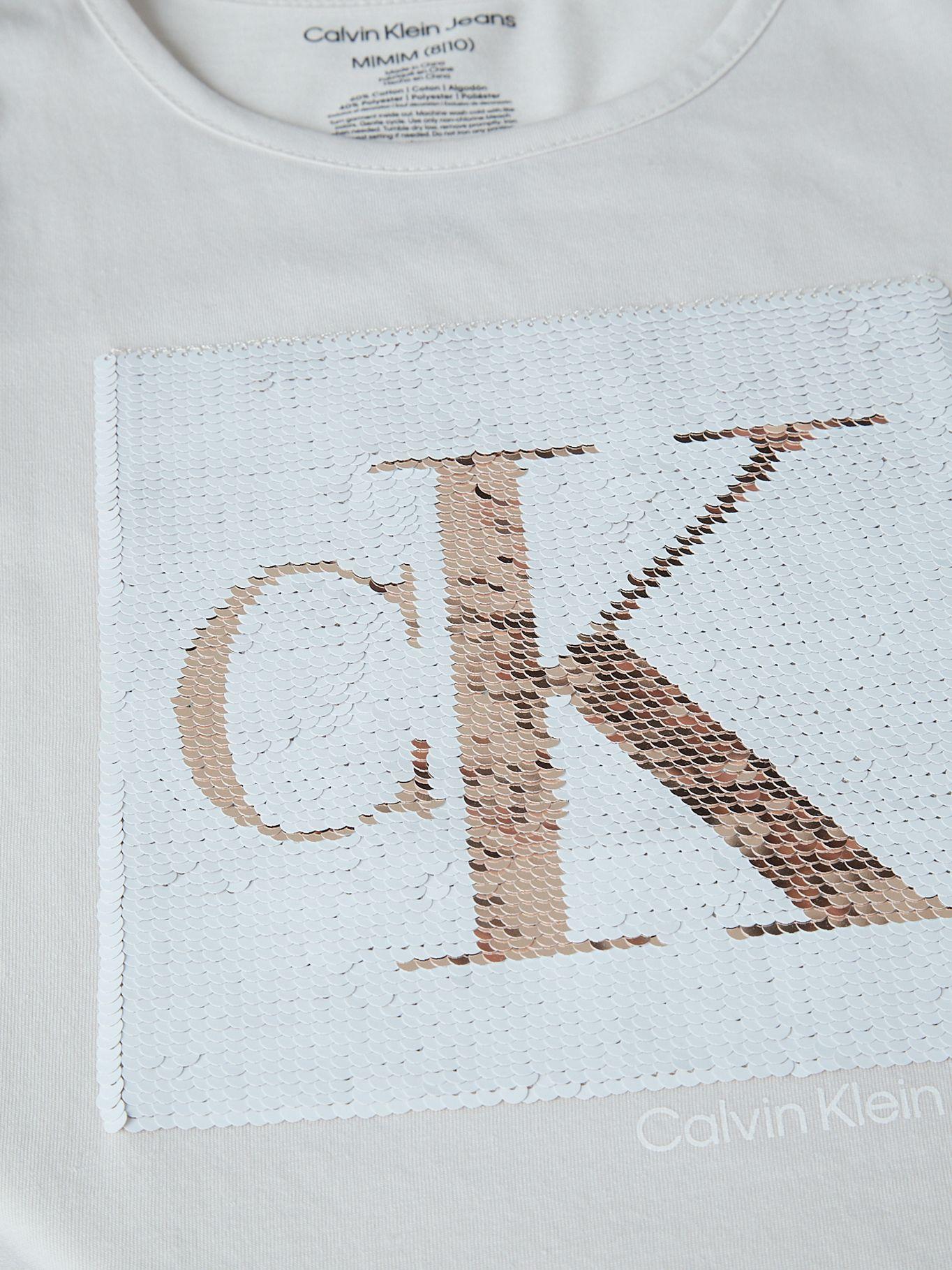Polera Niña Monogram Sequin Blanco Calvin Klein-2