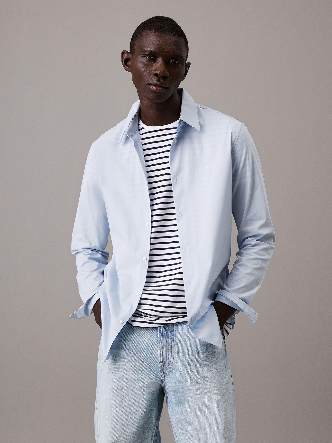 Camisa Slim Fit Elástica Celeste Calvin Klein-0