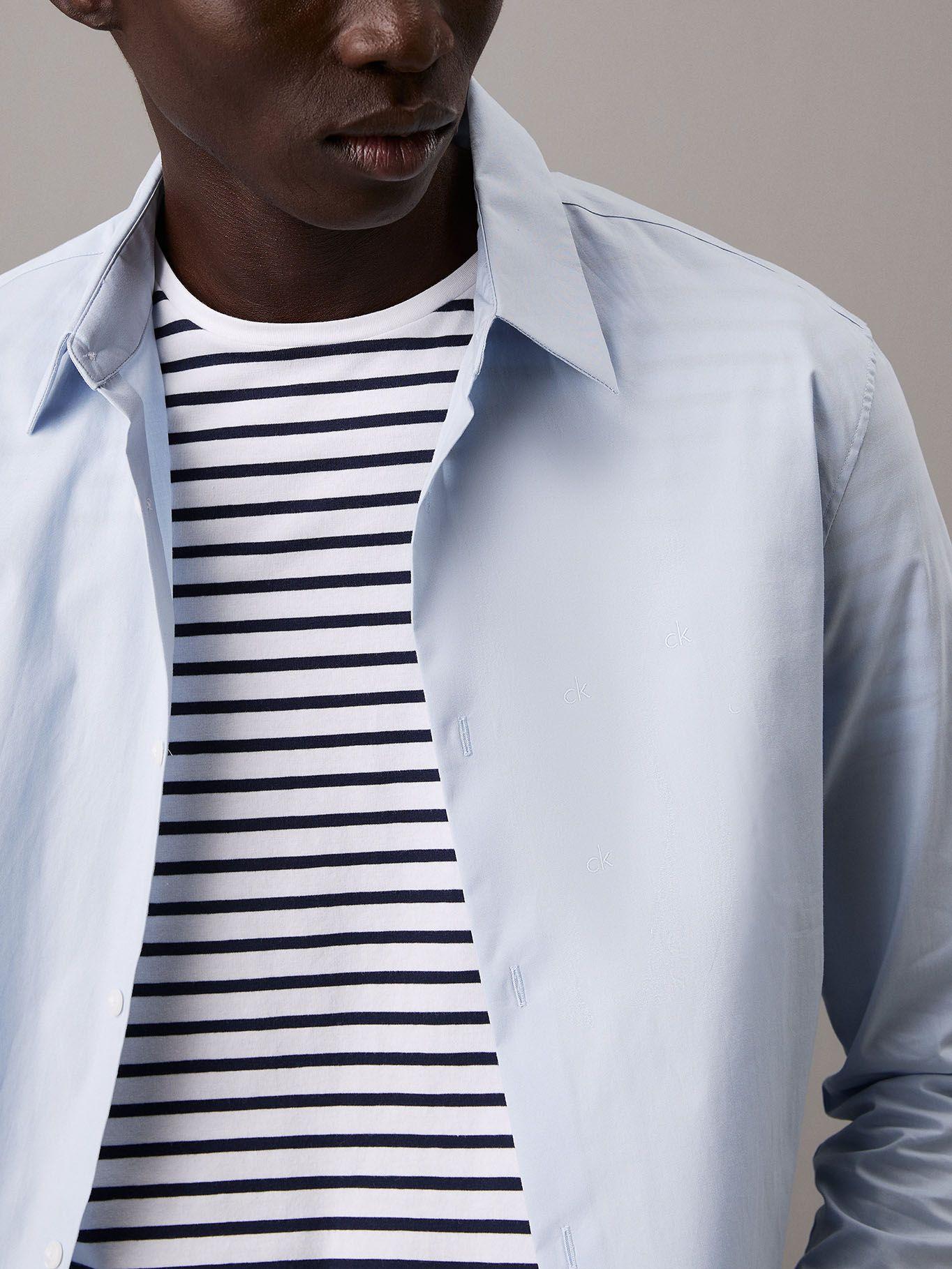 Camisa Slim Fit Elástica Celeste Calvin Klein-3