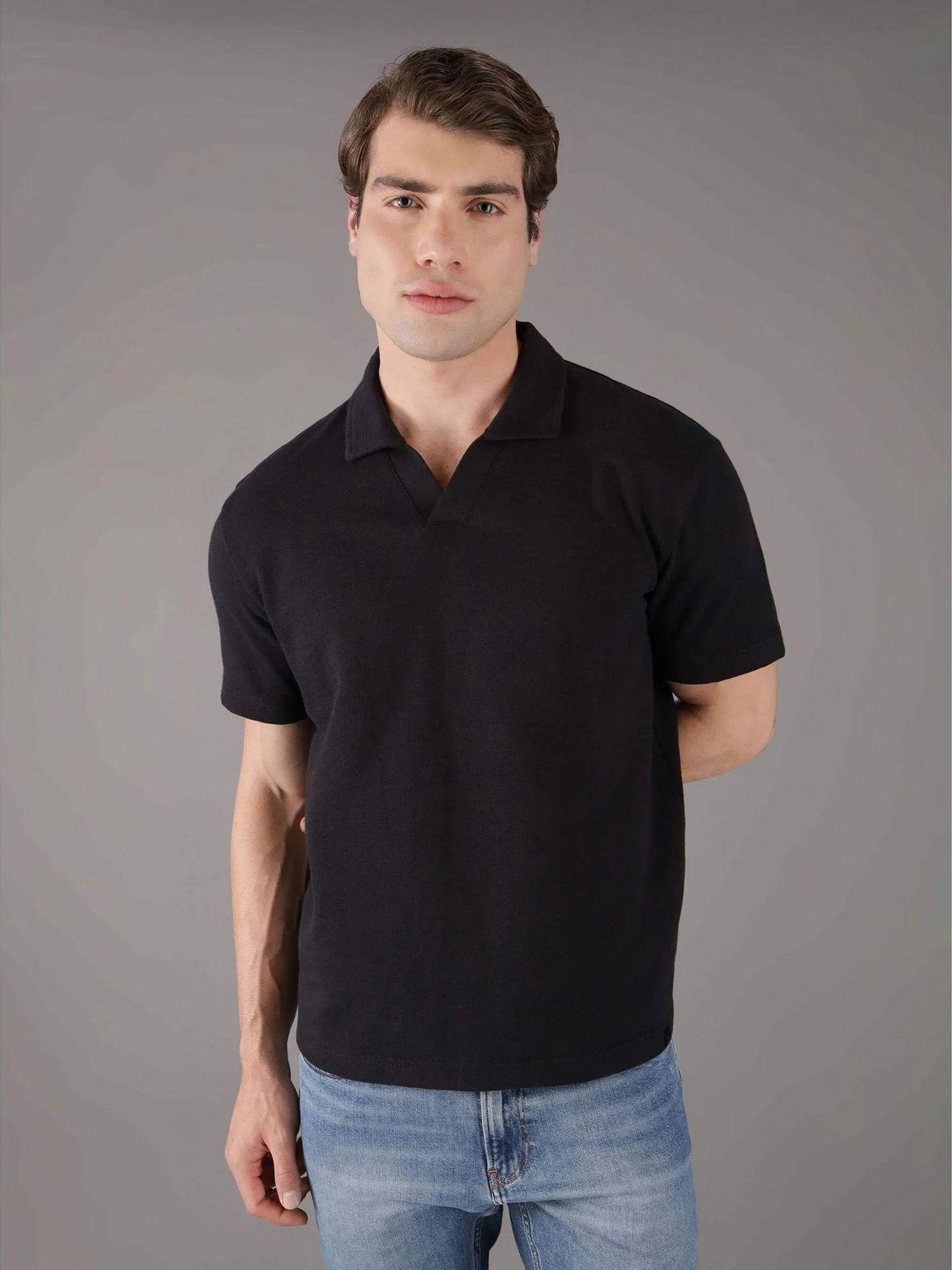 Polo texturizado con tejido crepé Negro Calvin Klein-0