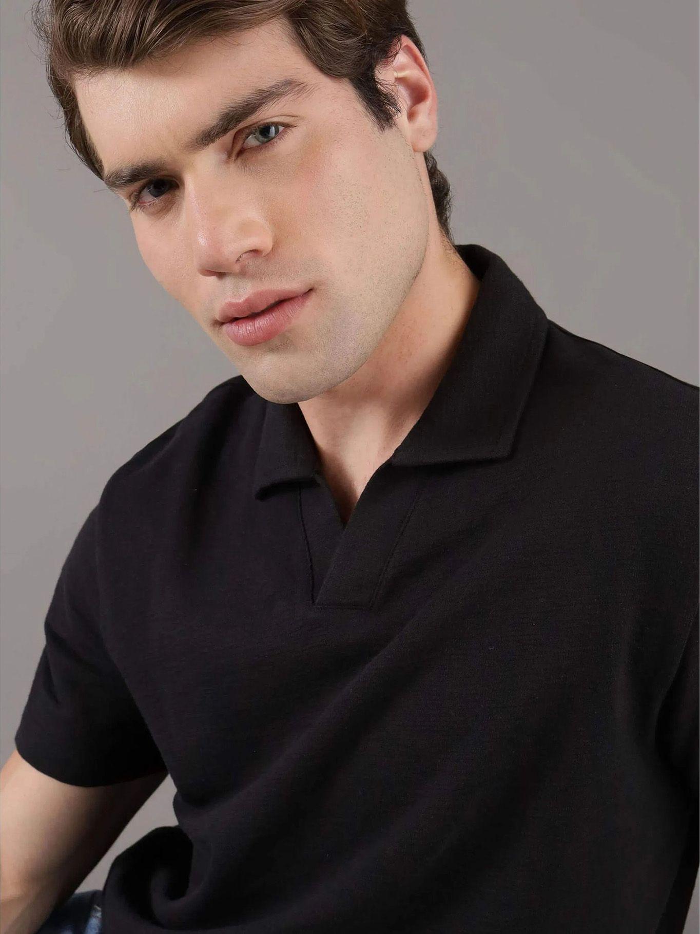 Polo texturizado con tejido crepé Negro Calvin Klein-3