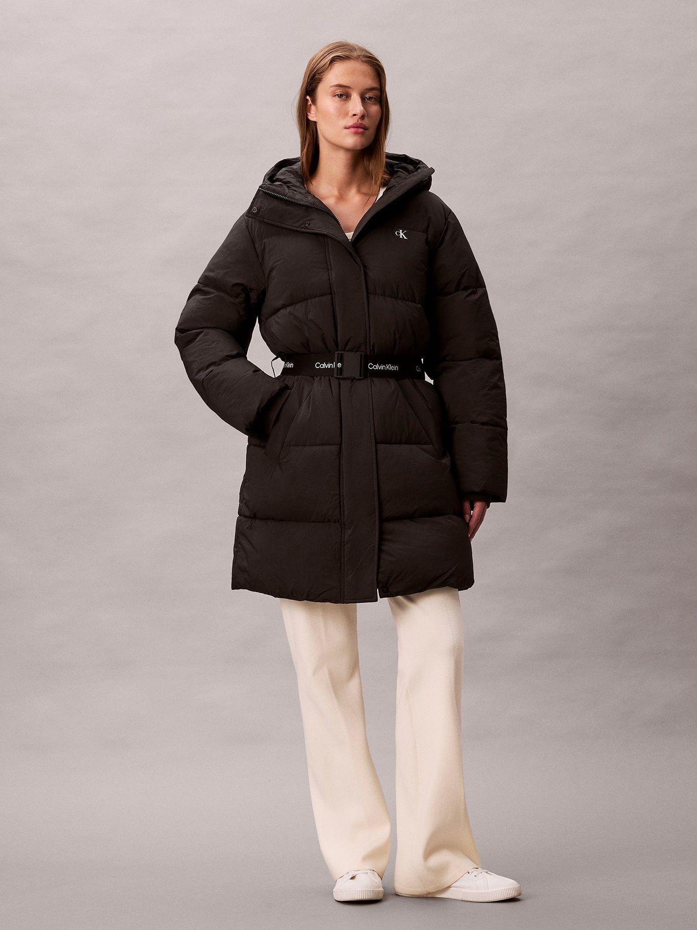 Parka Puffer Larga Gorro y Cinturón Negro Calvin Klein-0