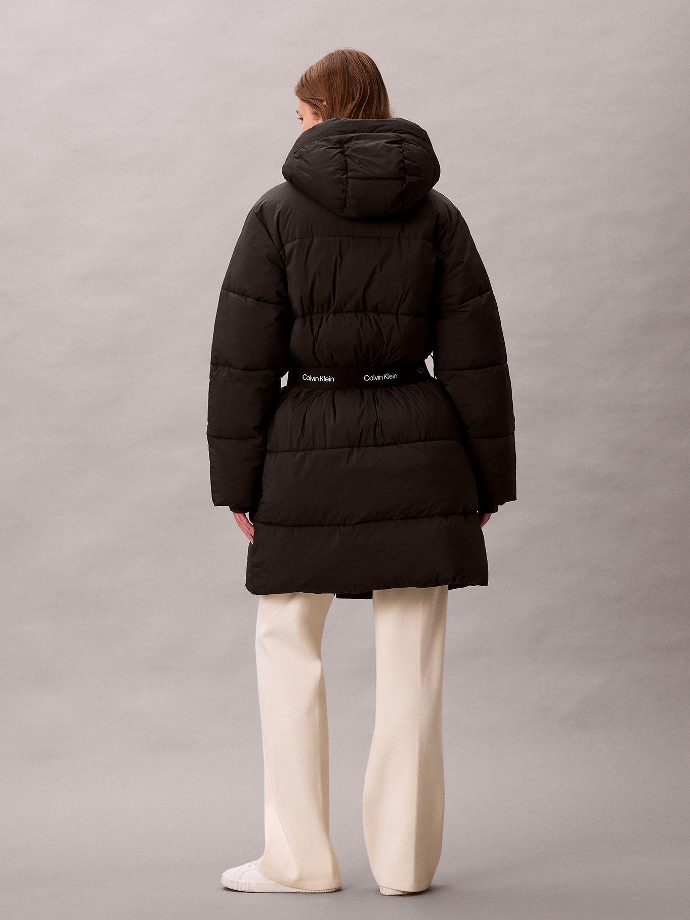Parka Puffer Larga Gorro y Cinturón Negro Calvin Klein-1