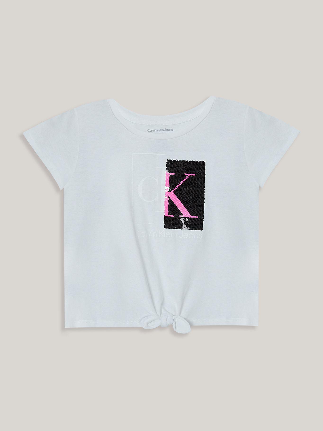 Polera Niña Split Monogram Sequin Blanco Calvin Klein-0