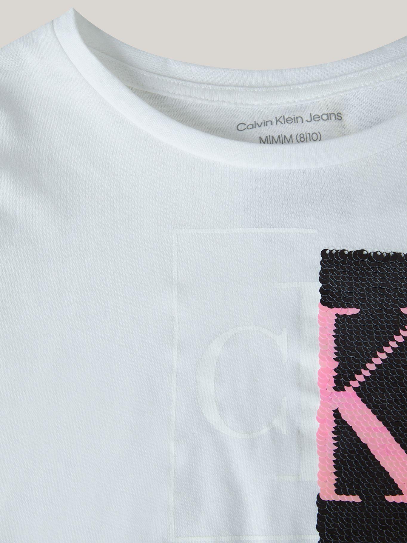 Polera Niña Split Monogram Sequin Blanco Calvin Klein-3