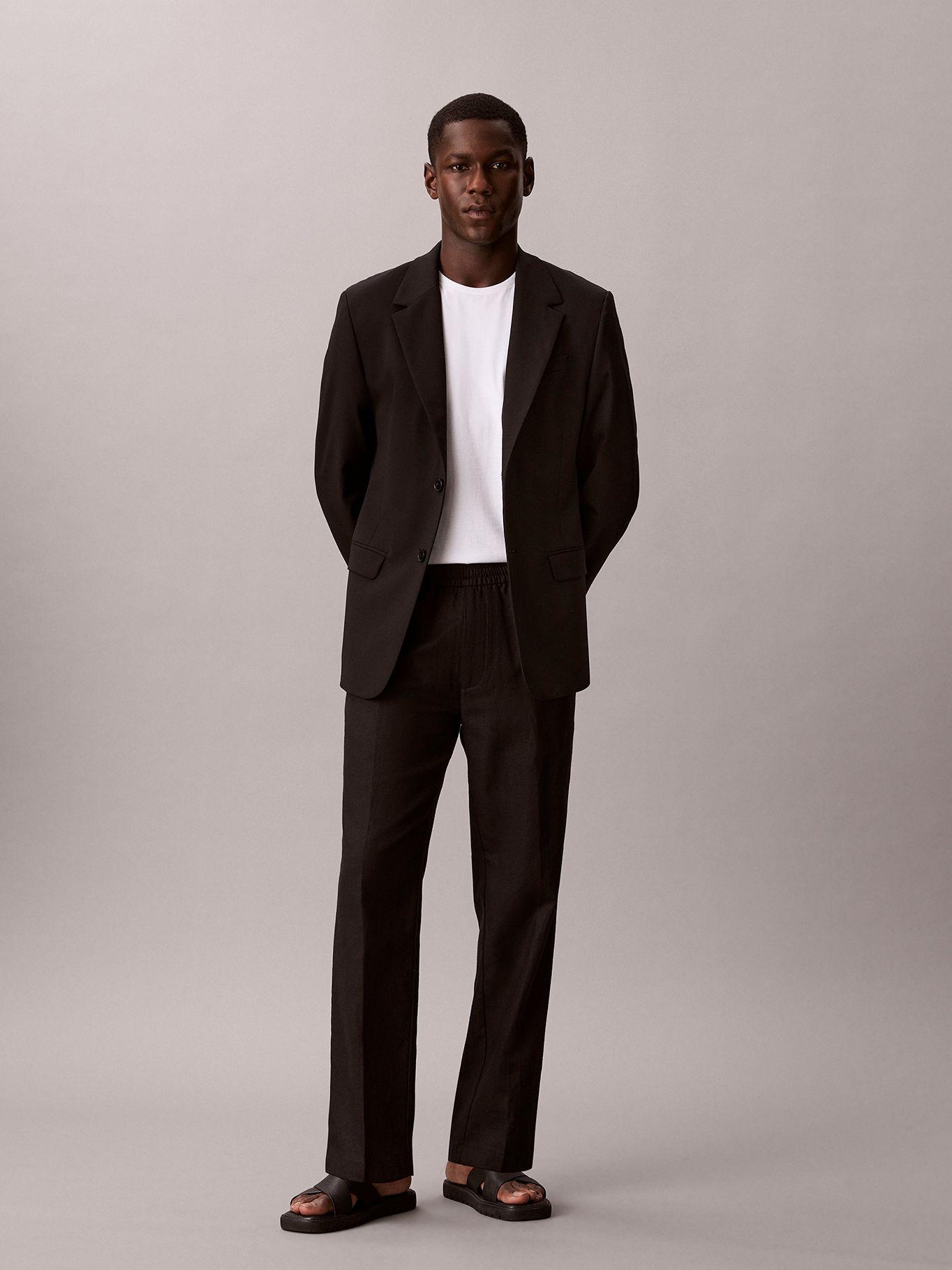Pantalón Recto Pull-On de Lino Negro Calvin Klein-0