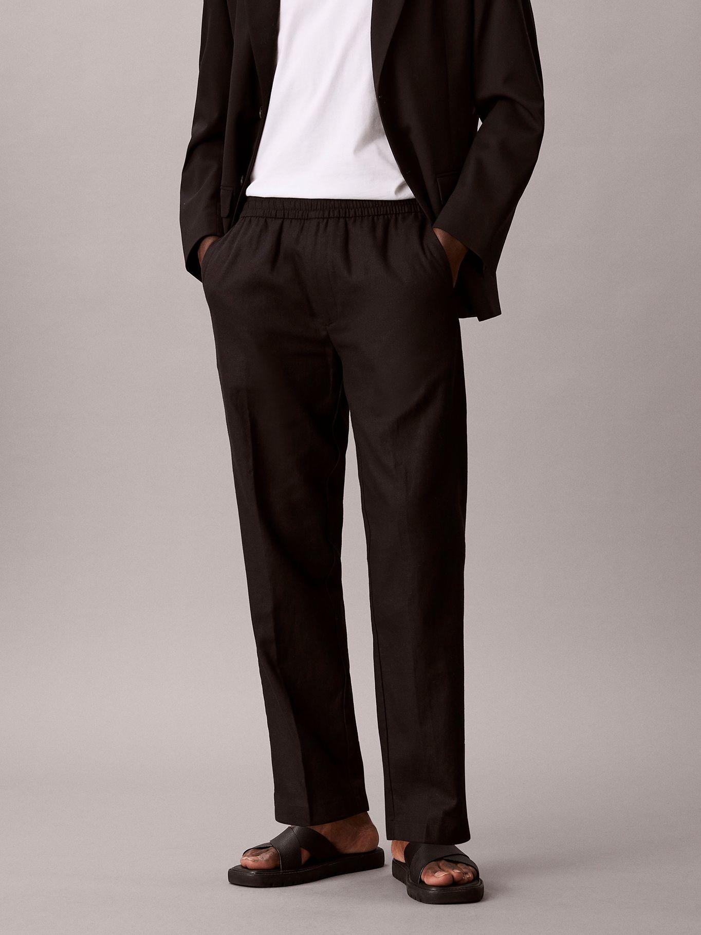 Pantalón Recto Pull-On de Lino Negro Calvin Klein-1