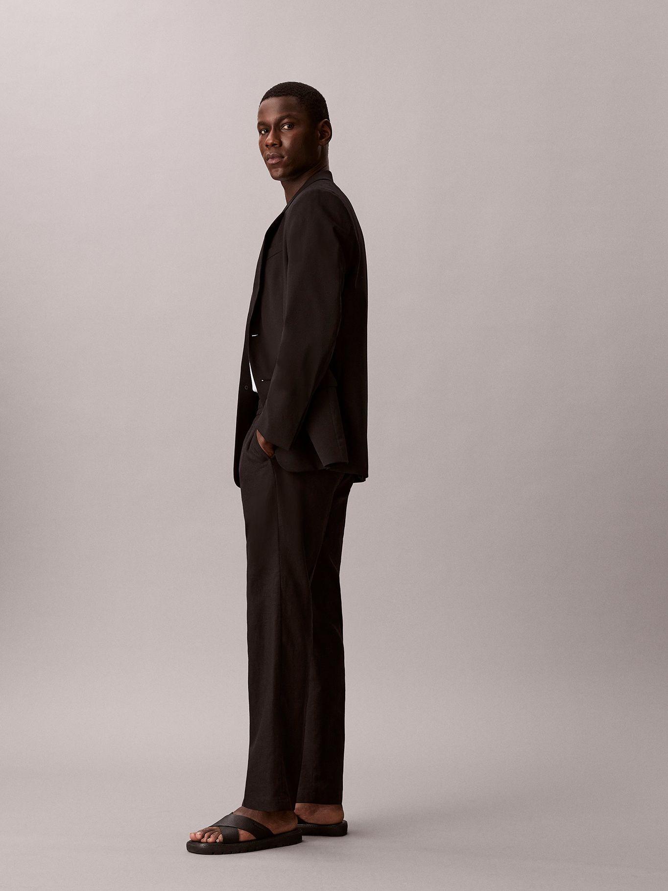 Pantalón Recto Pull-On de Lino Negro Calvin Klein-4