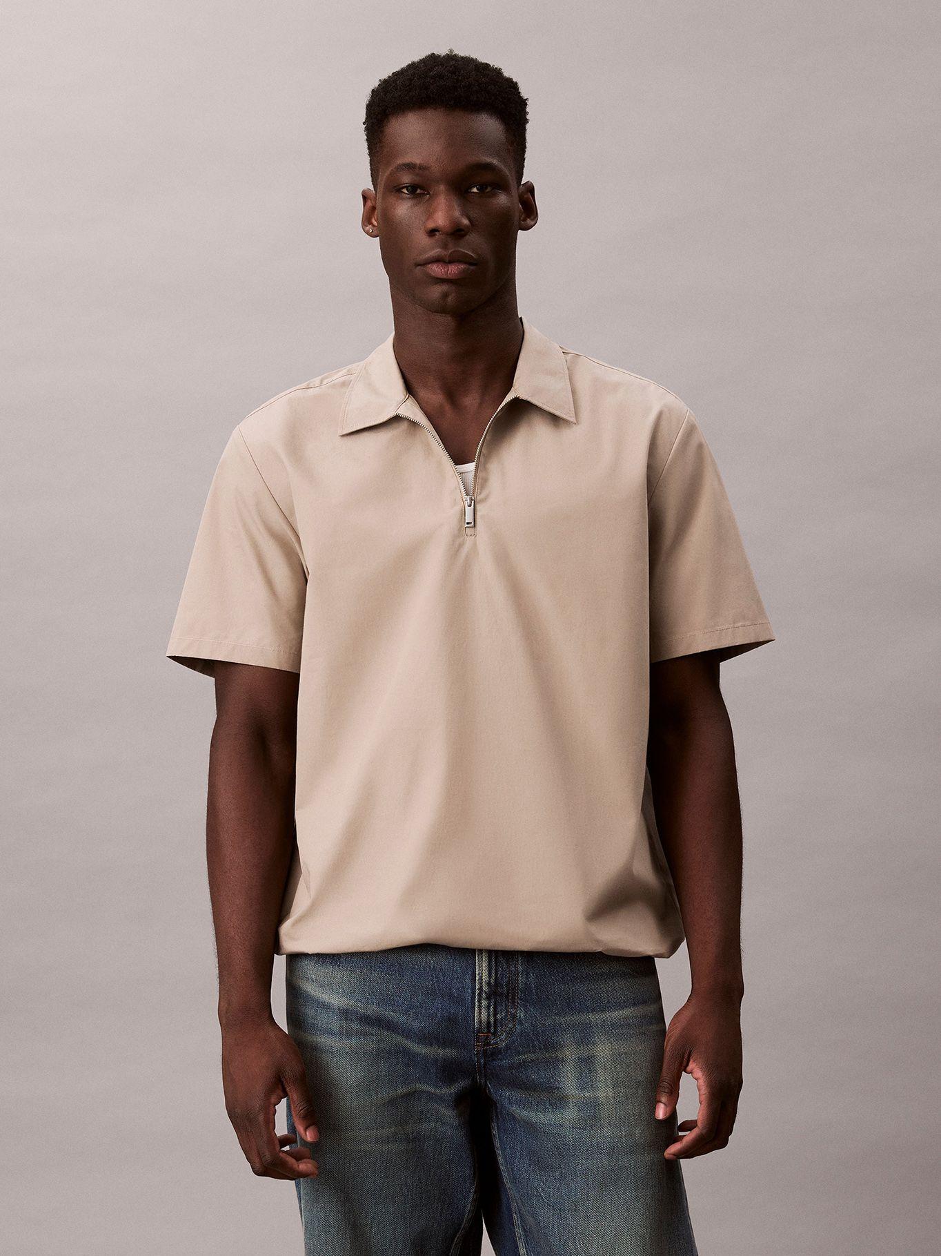 Camisa Cierre de Media Cremallera Beige Calvin Klein-0
