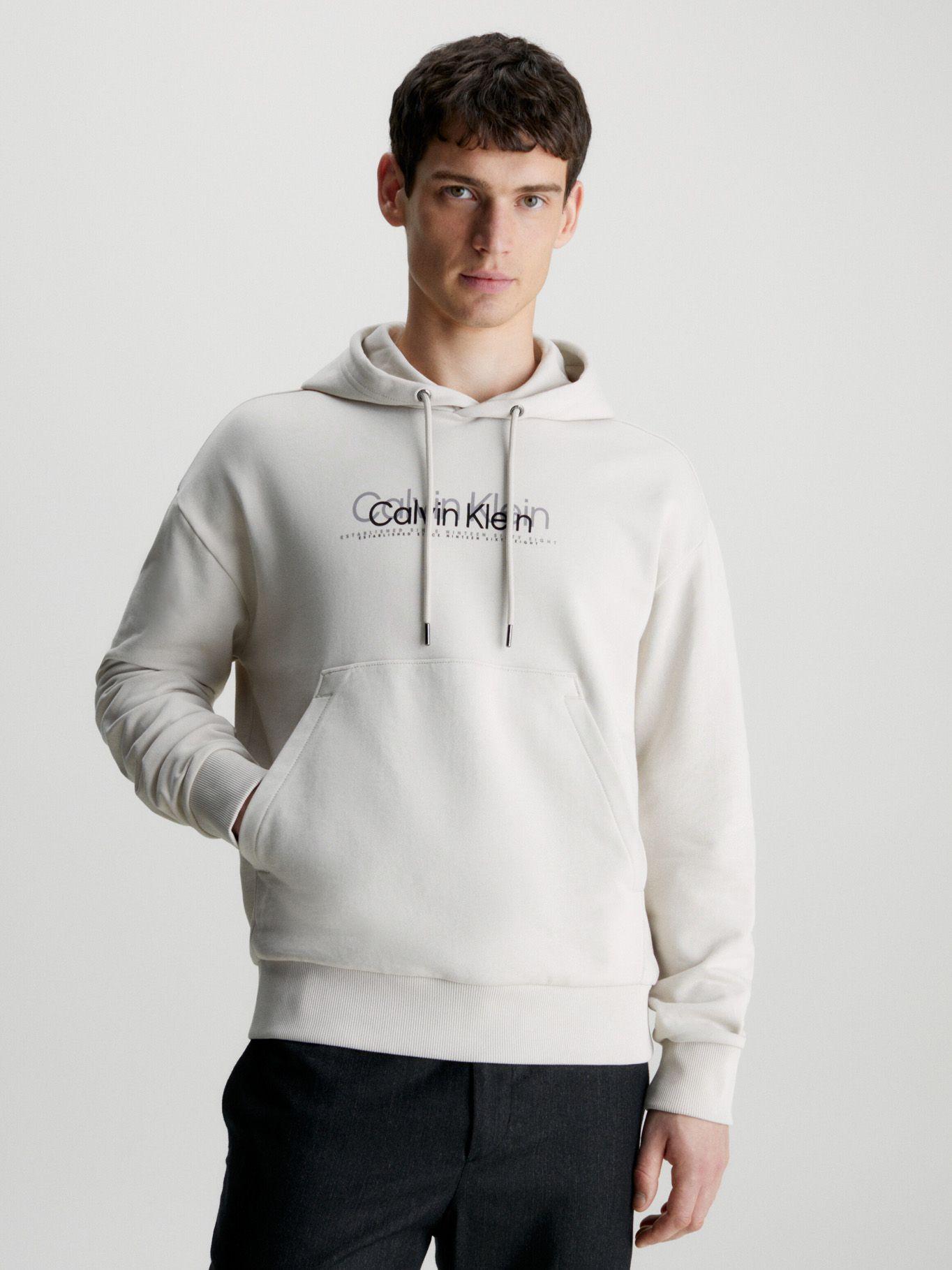 Polerón con Gorro Double Flock  Beige Calvin Klein-0