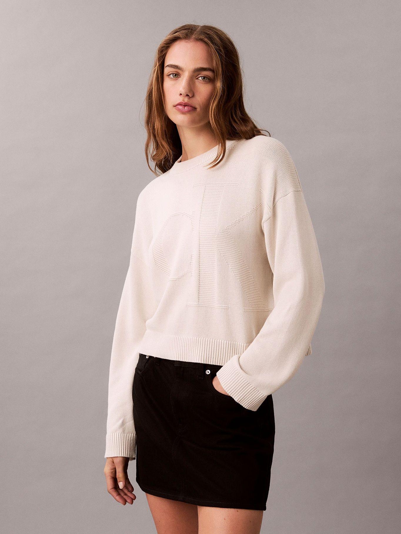 Sweater de Algodón Suave con Logo Beige Calvin Klein-0