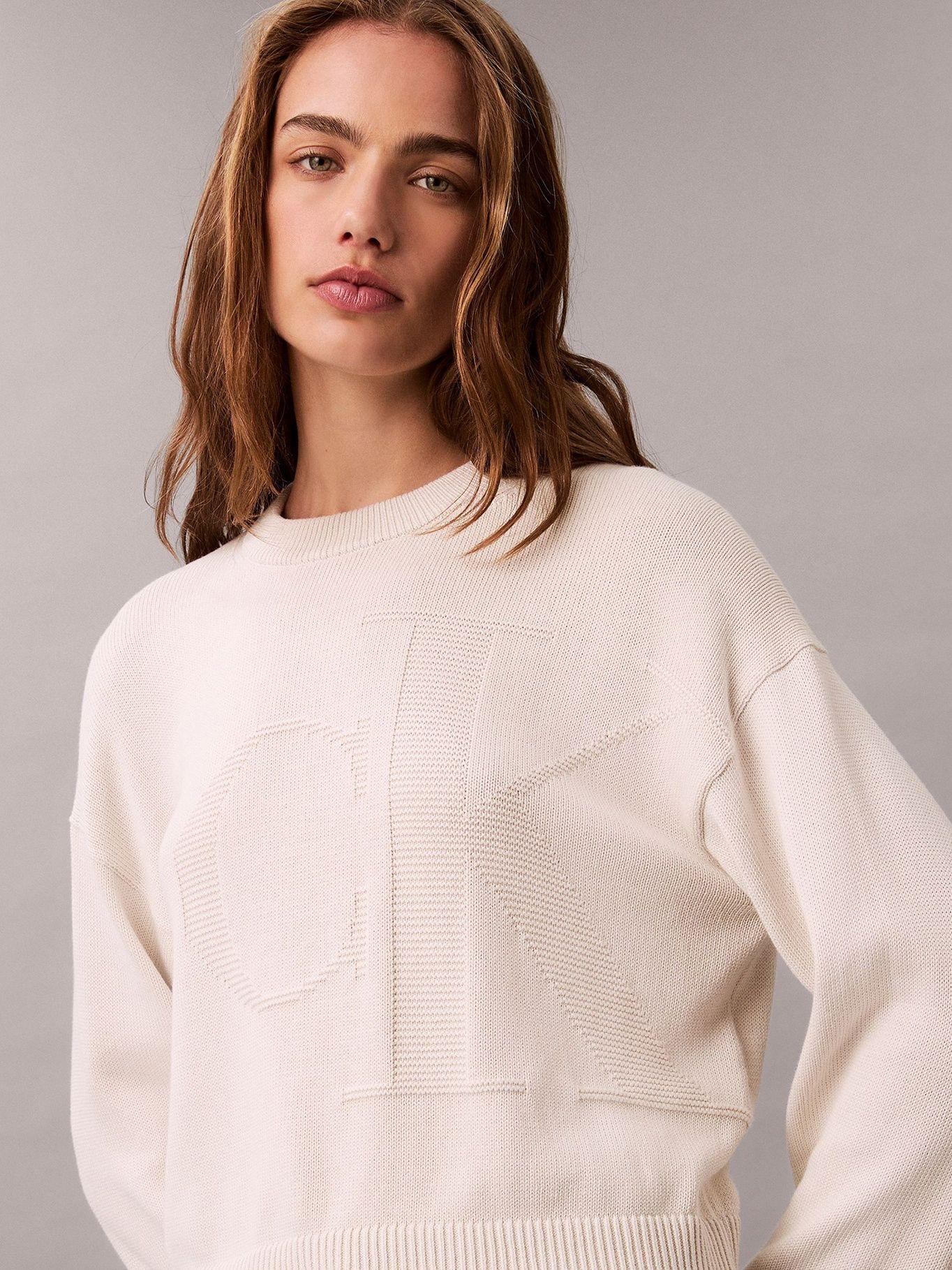 Sweater de Algodón Suave con Logo Beige Calvin Klein-4