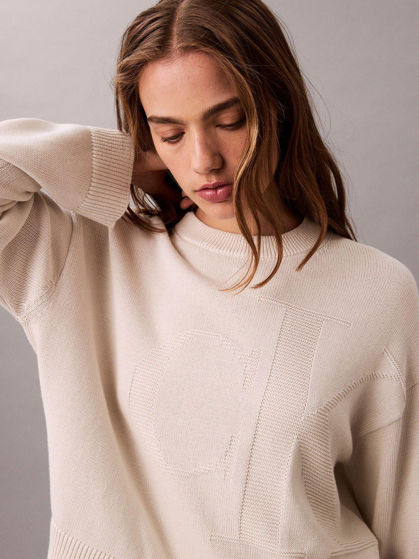 Sweater de Algodón Suave con Logo Beige Calvin Klein-5