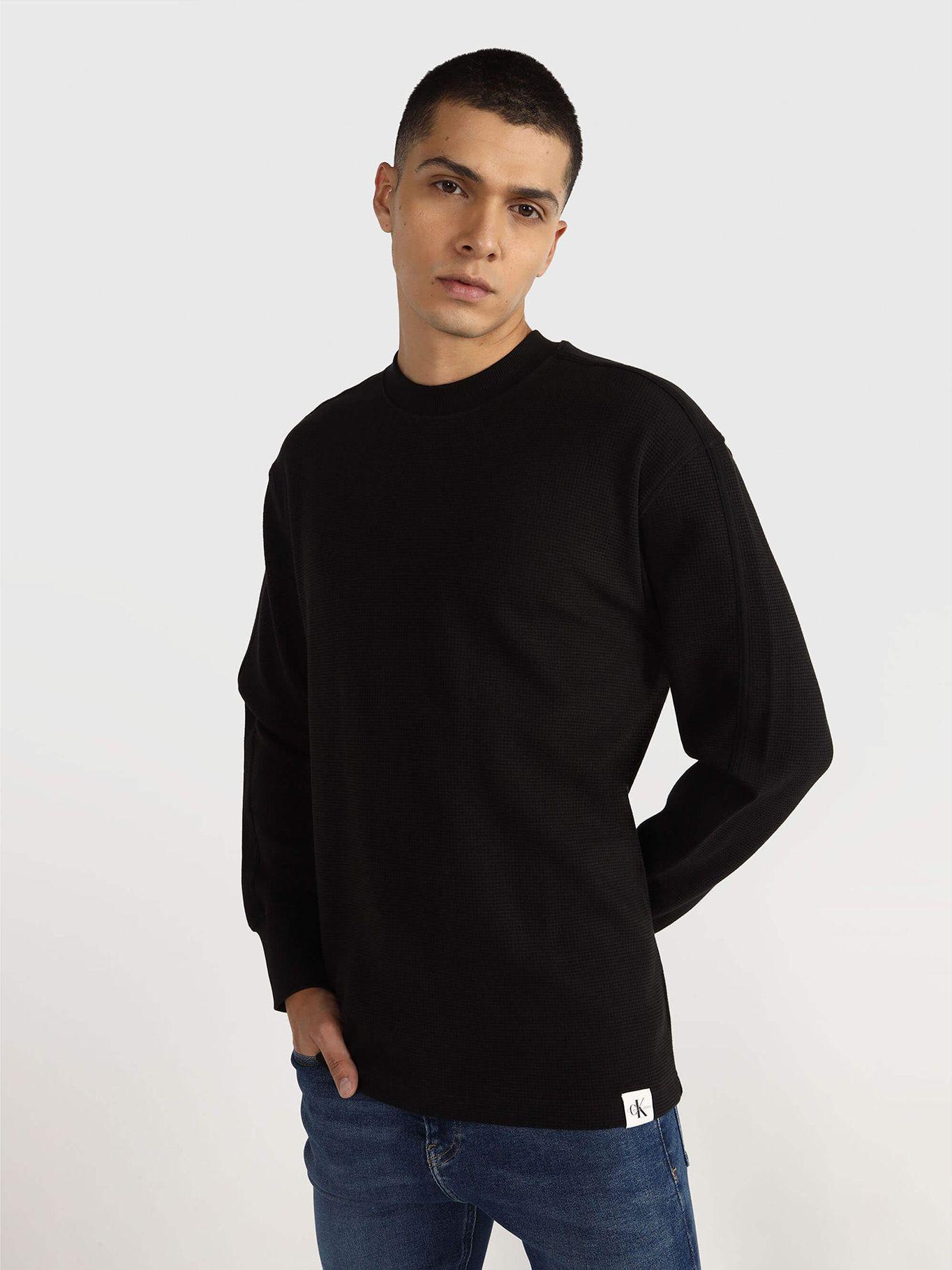 Polera Ls Woven Tab Waffle Negro Calvin Klein-0