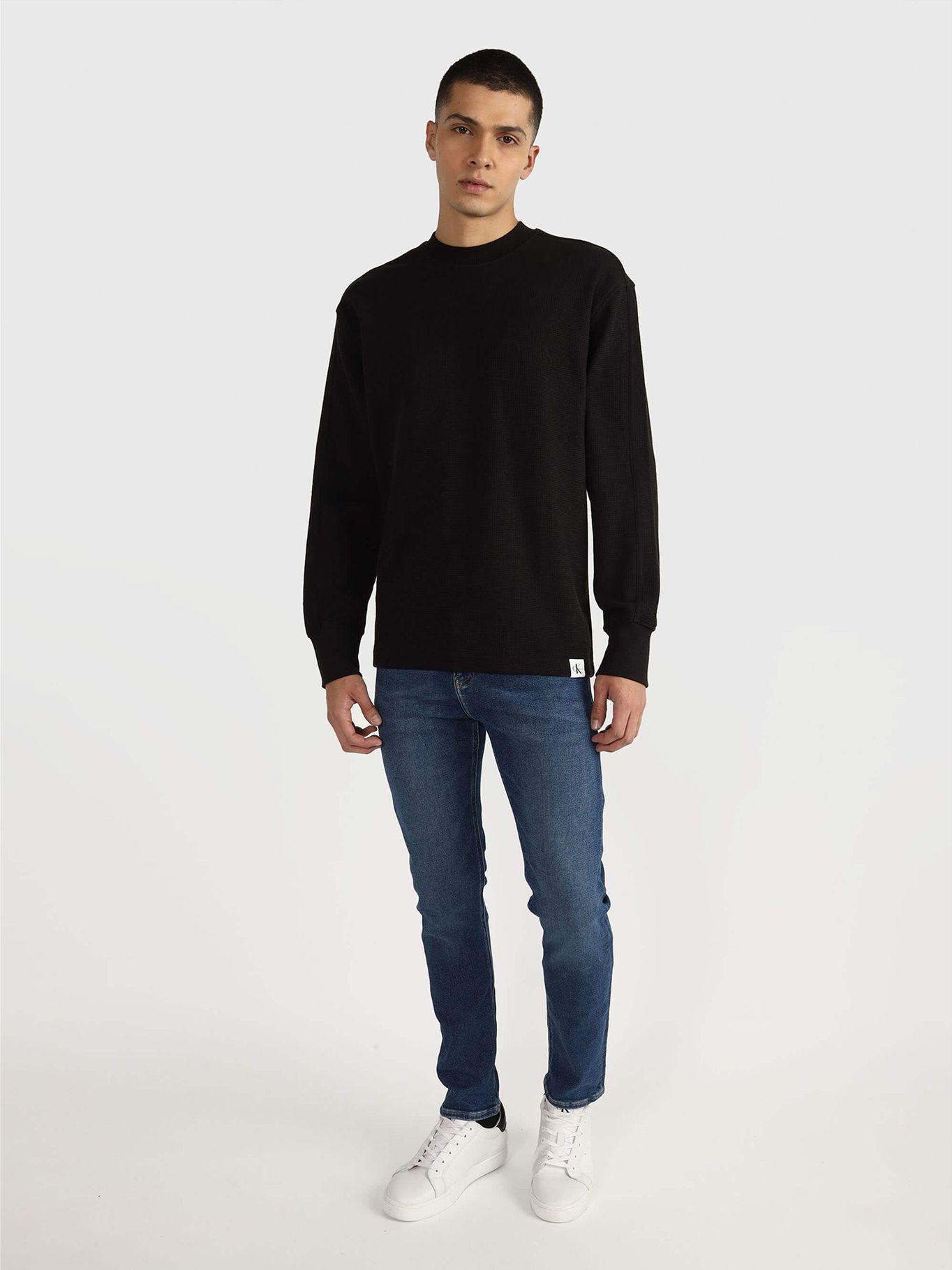 Polera Ls Woven Tab Waffle Negro Calvin Klein-1