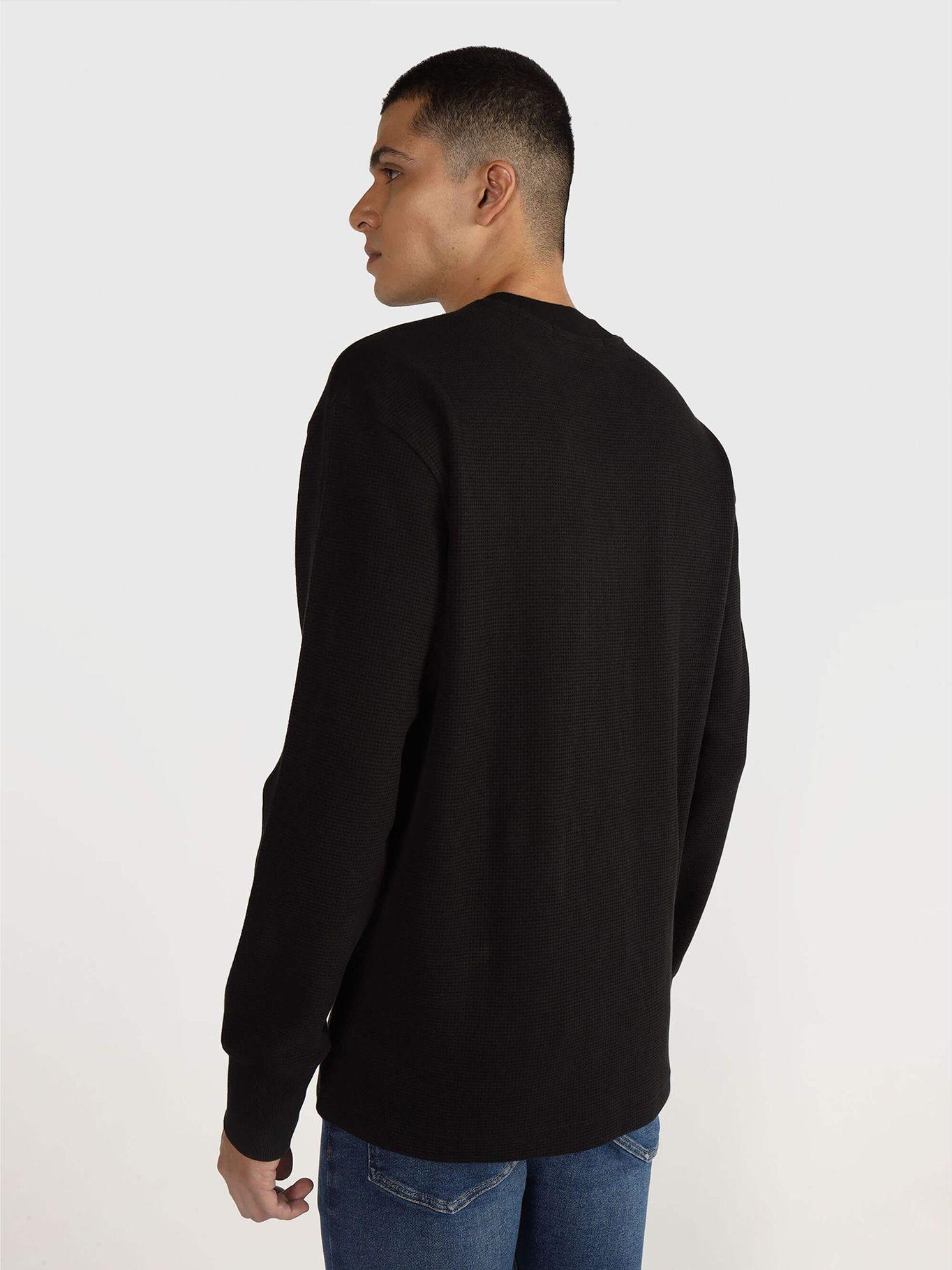 Polera Ls Woven Tab Waffle Negro Calvin Klein-2