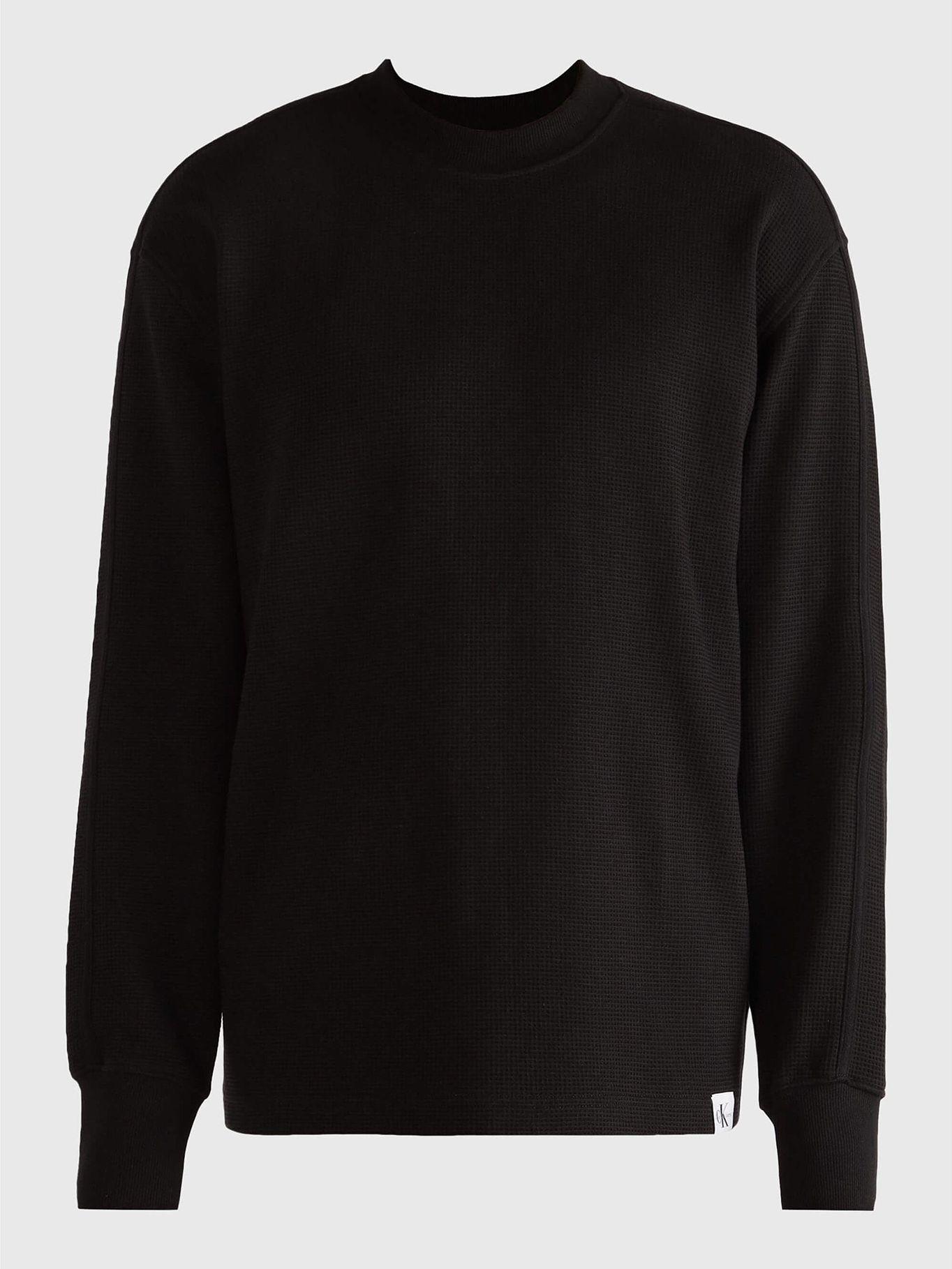 Polera Ls Woven Tab Waffle Negro Calvin Klein-4