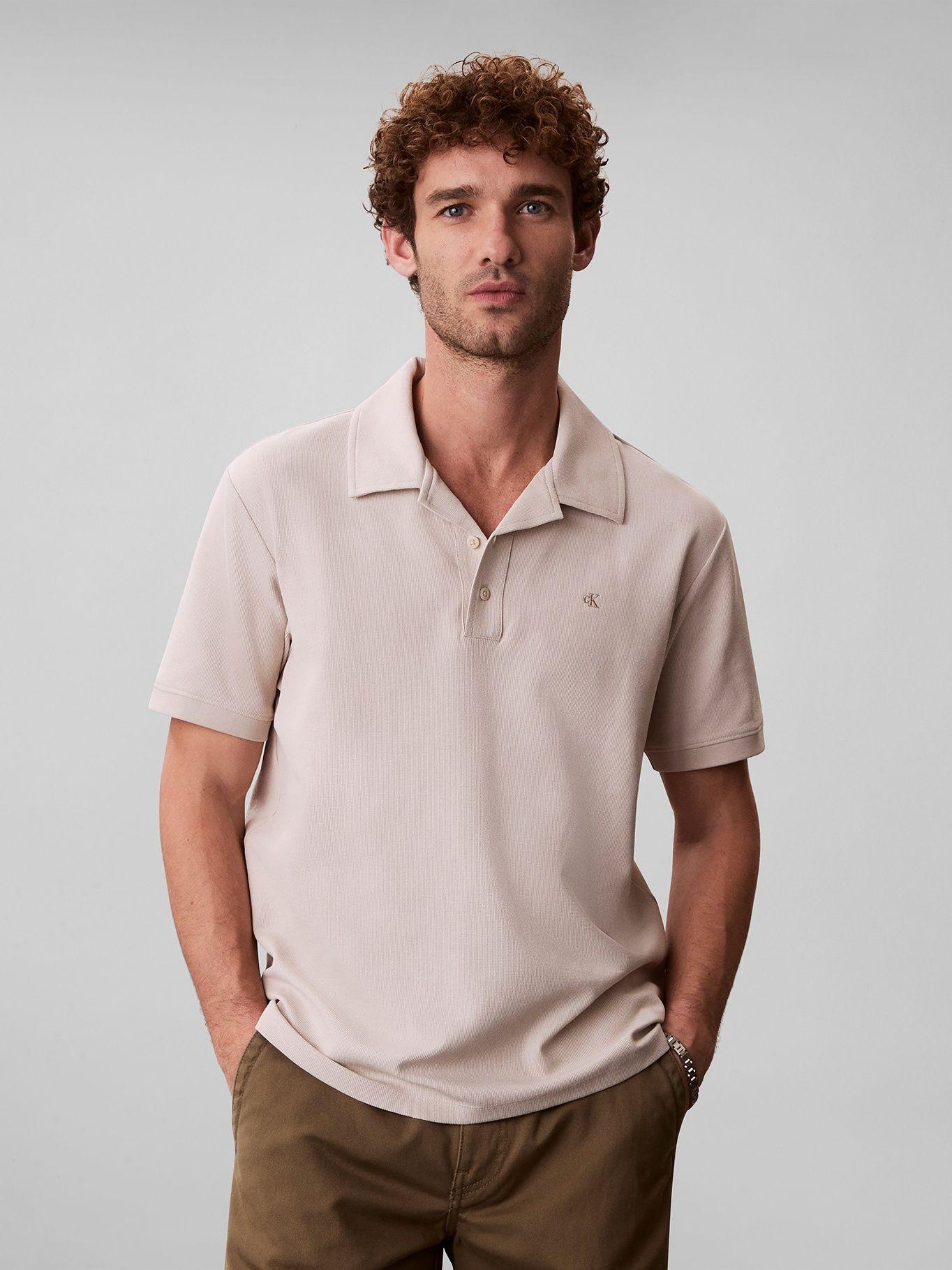 Polo Easy Micro Waffle con Logo Crema Calvin Klein-0