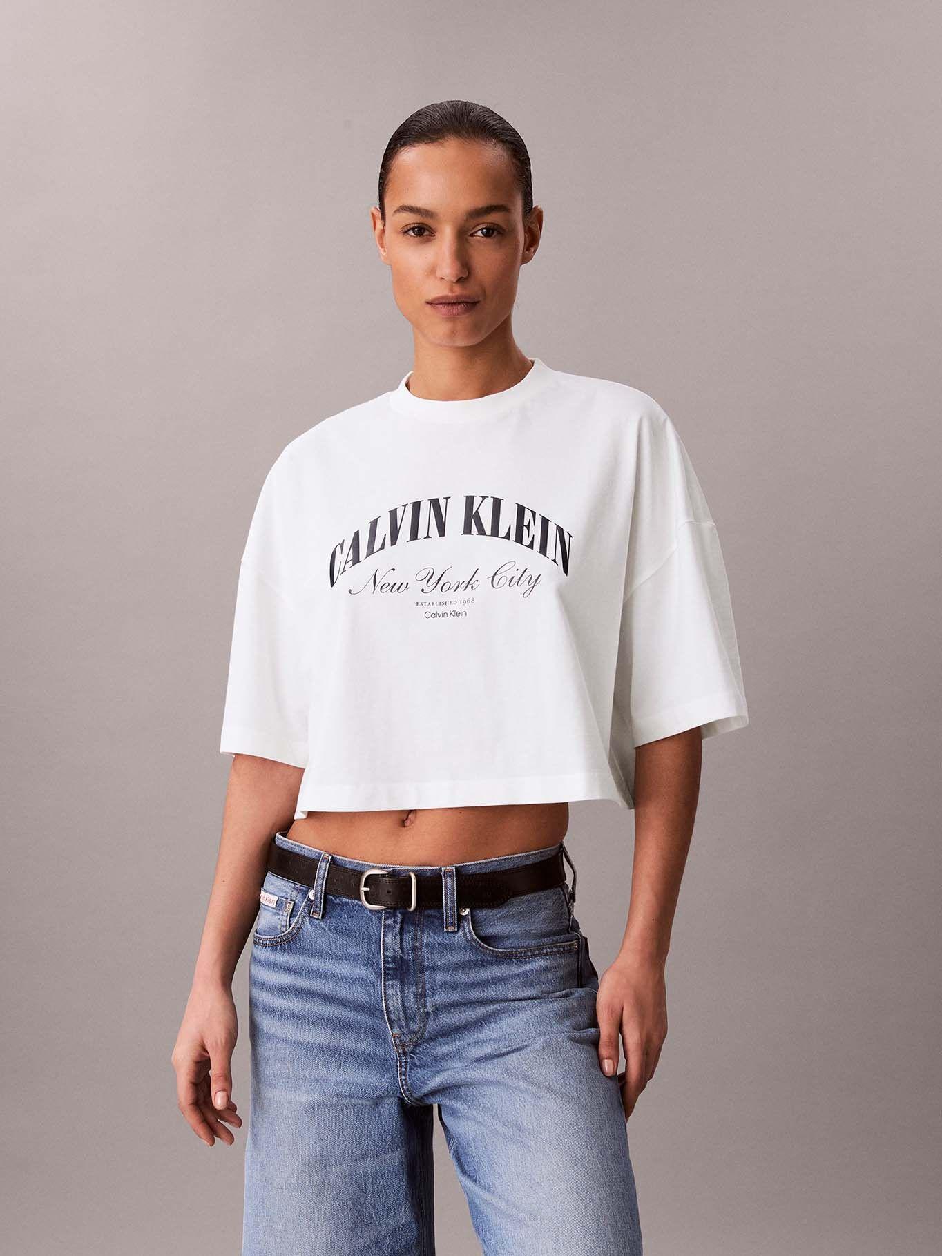 Polera Cropped Boxy con Logo Blanco Calvin Klein-0