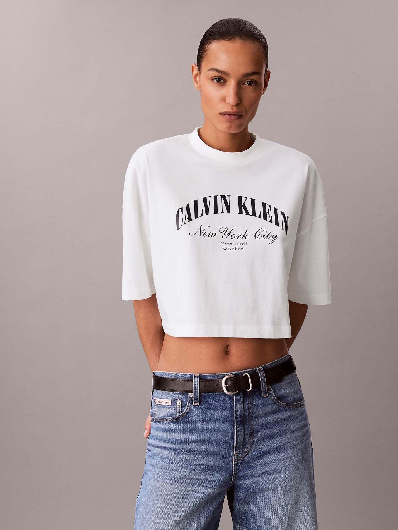 Polera Cropped Boxy con Logo Blanco Calvin Klein-3