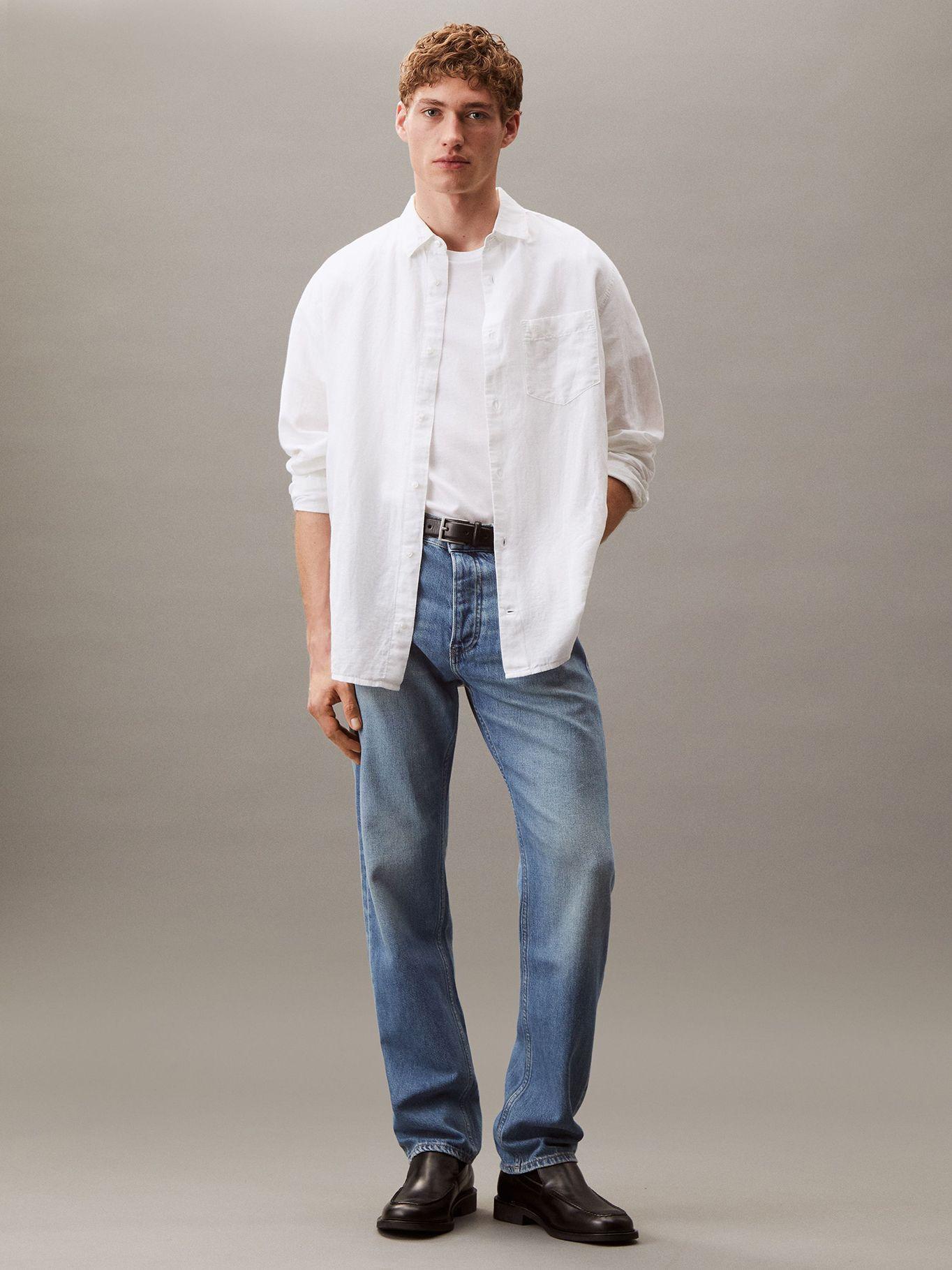 Camisa Regular Fit de Lino Algodón Blanco Calvin Klein-1